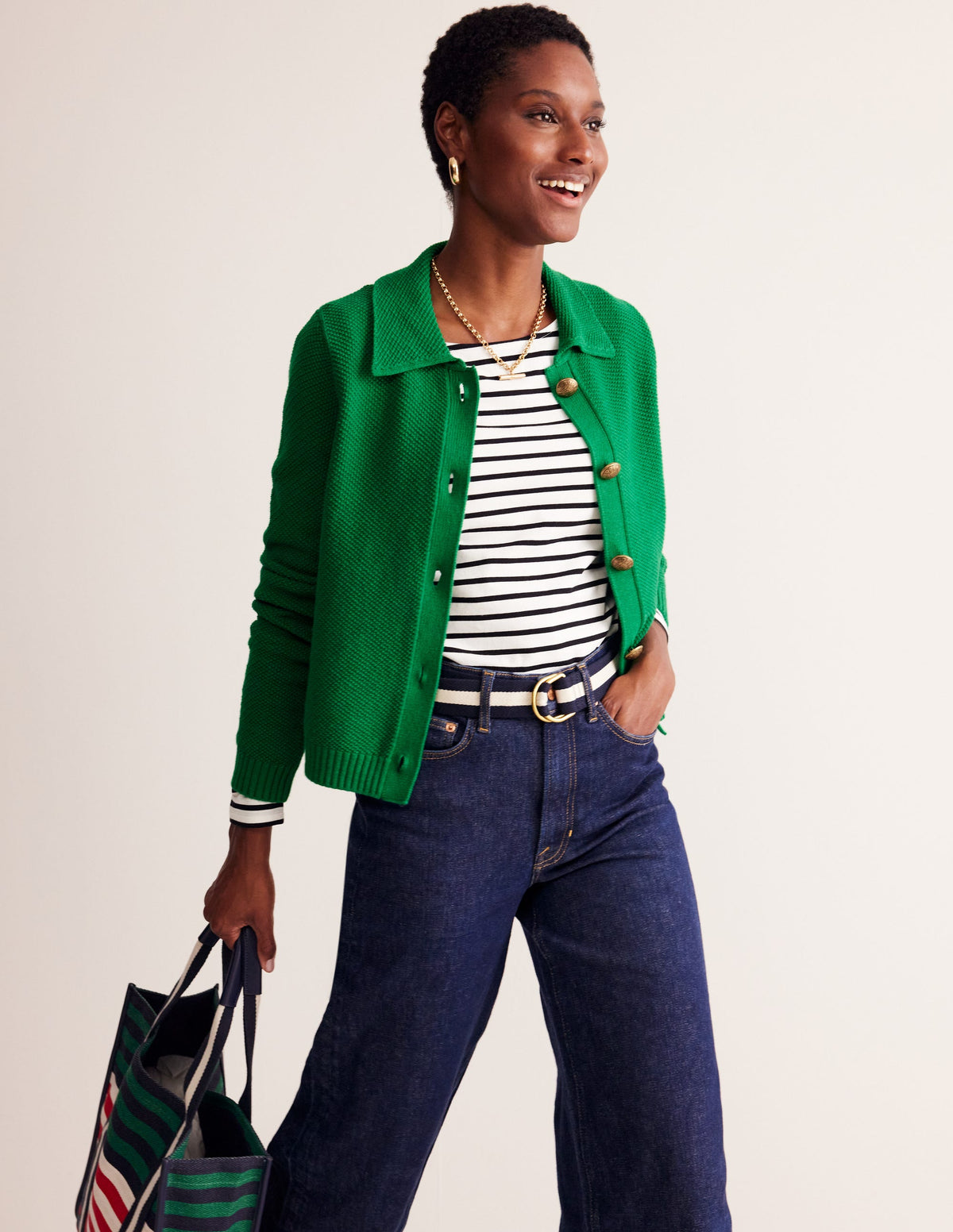 Collared Knitted Cardigan-Rich Emerald Green - Image 4