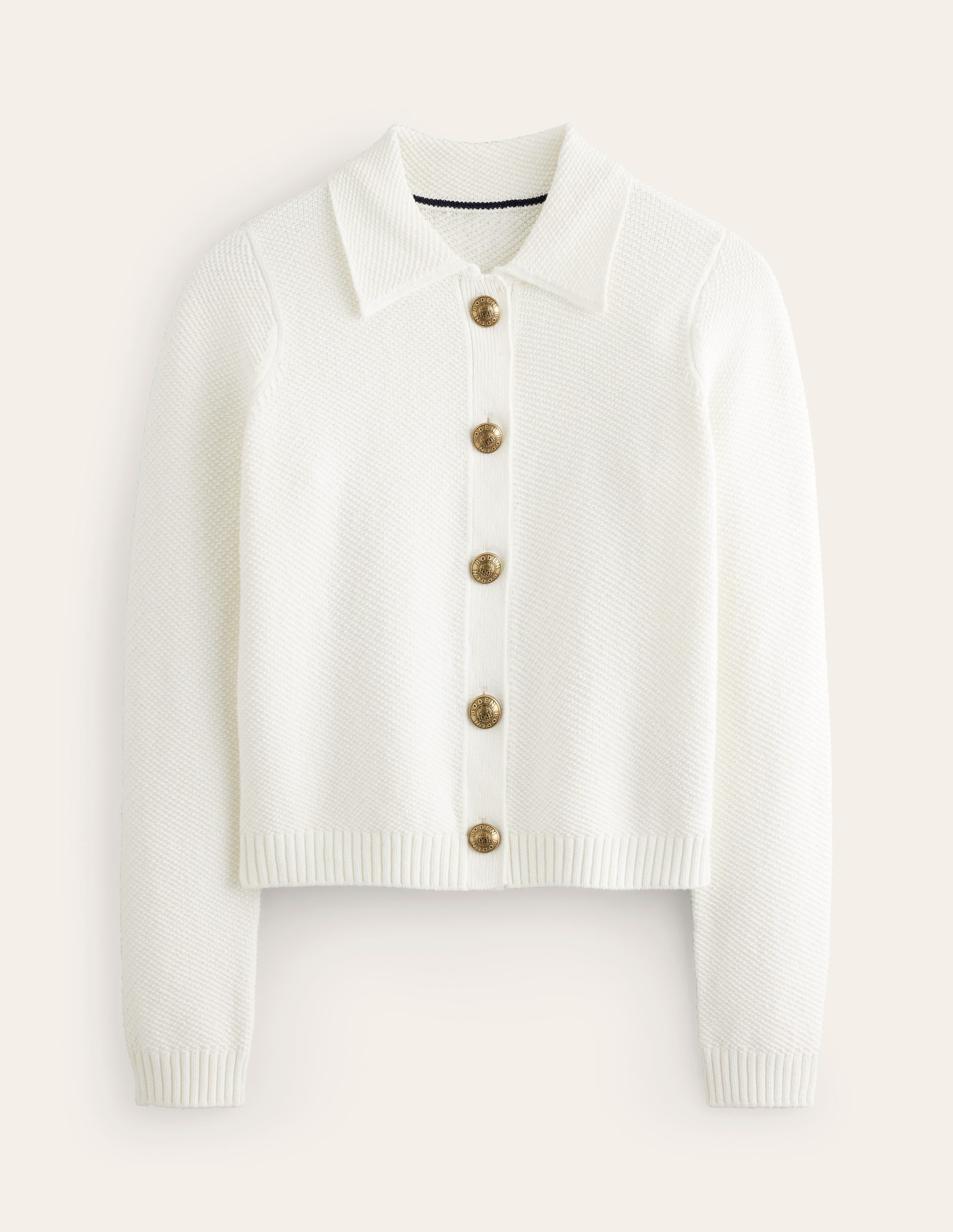 Collared Knitted Cardigan-Warm Ivory - Image 5