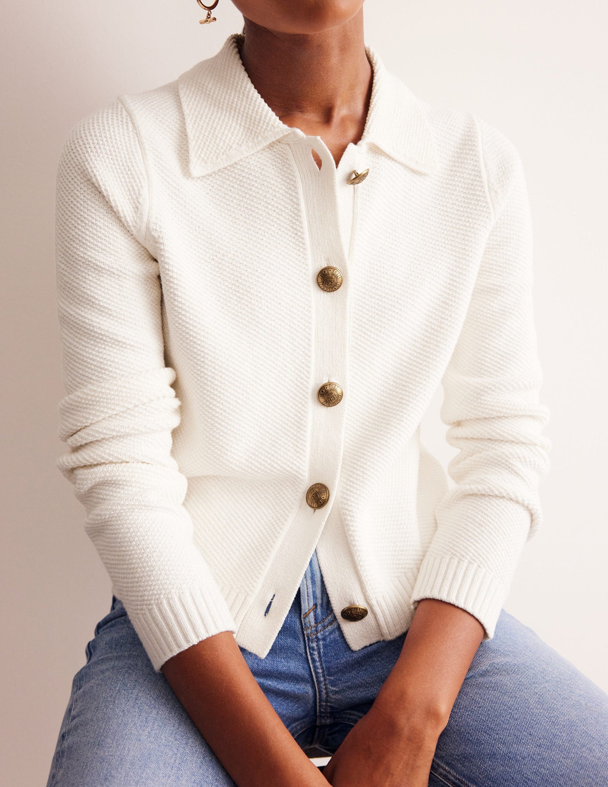 Collared Knitted Cardigan-Warm Ivory-2