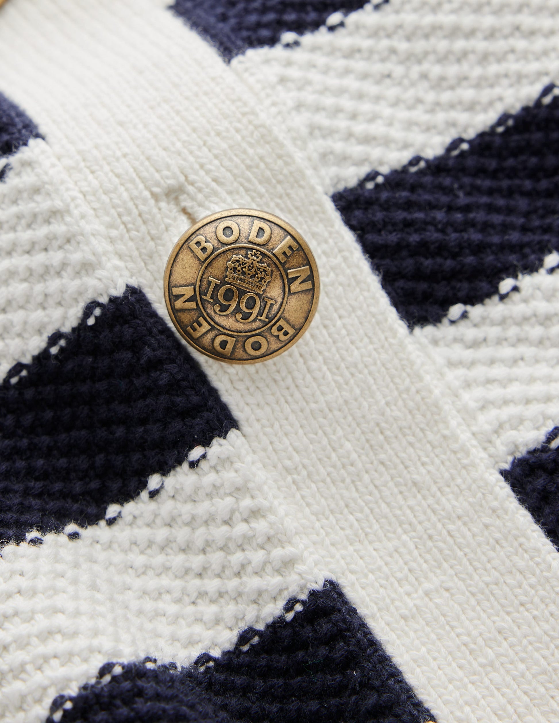 Collared Knitted Cardigan-Navy/ Ivory-6