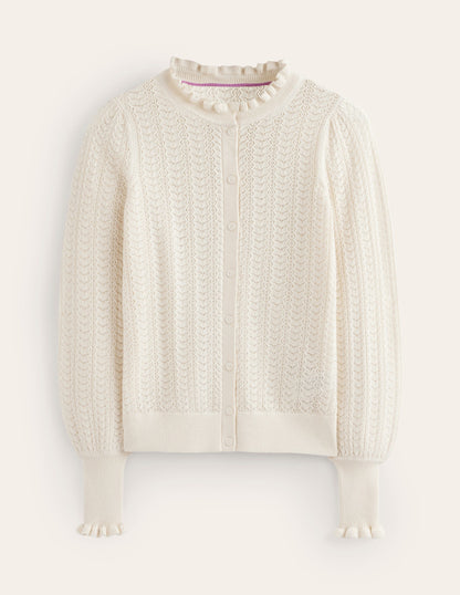 Tia Pointelle Frilled Cardigan-Warm Ivory-5