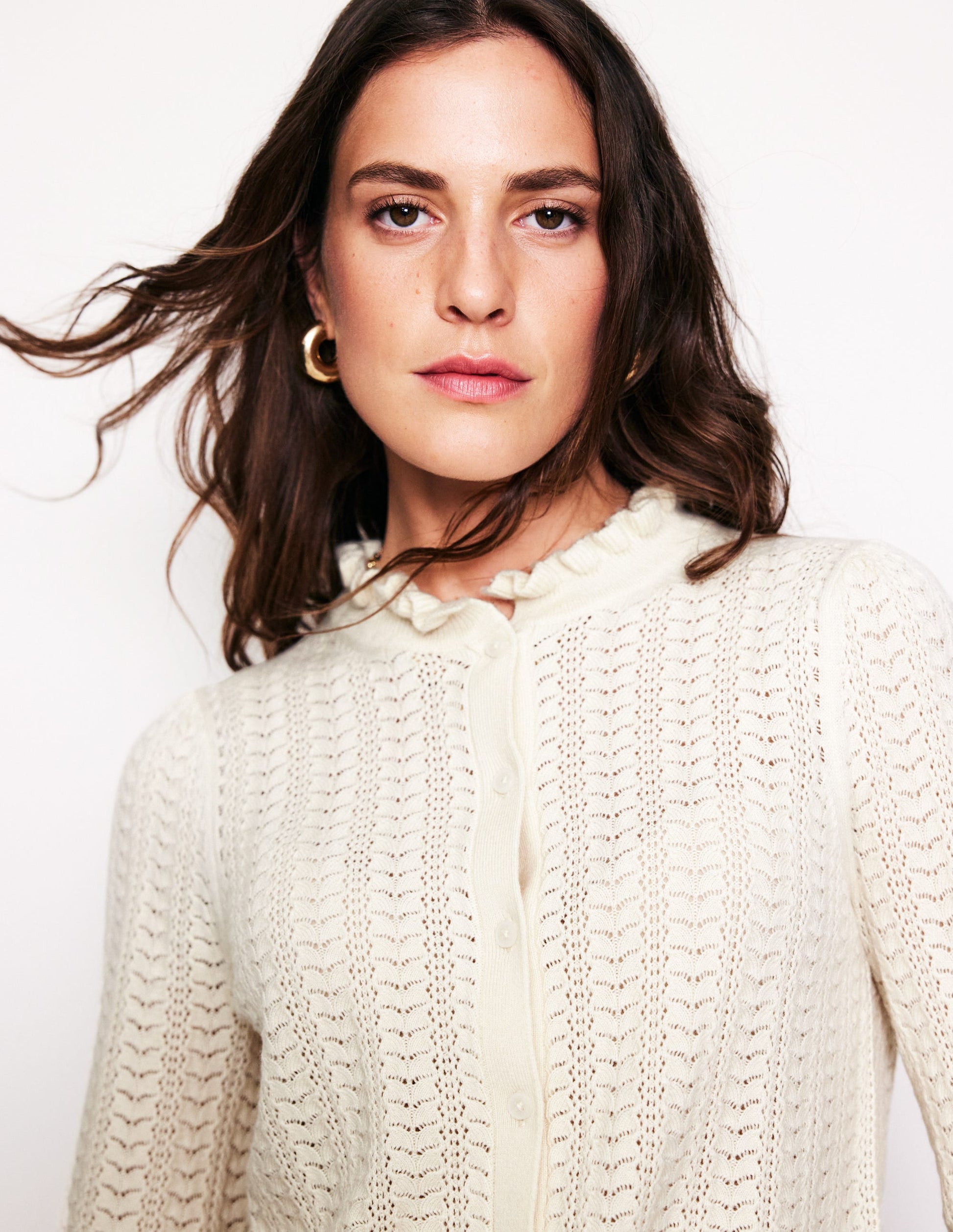 Tia Pointelle Frilled Cardigan-Warm Ivory-2