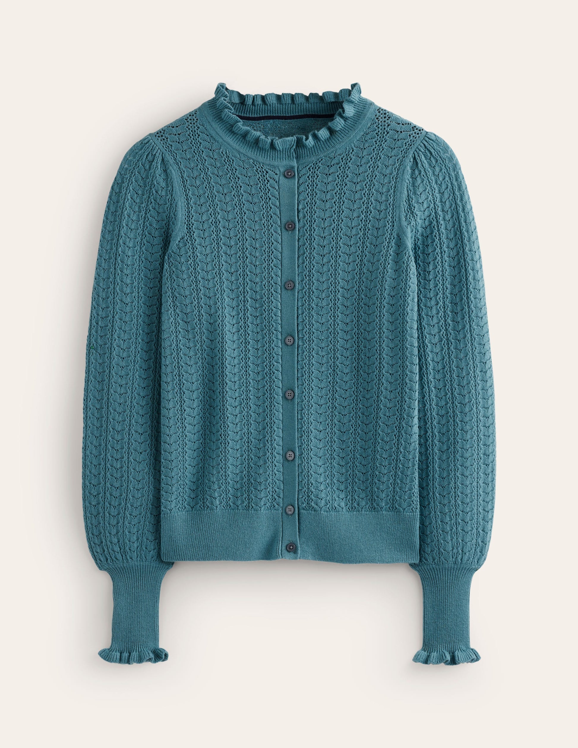Tia Pointelle Frilled Cardigan-Blue Grass-5