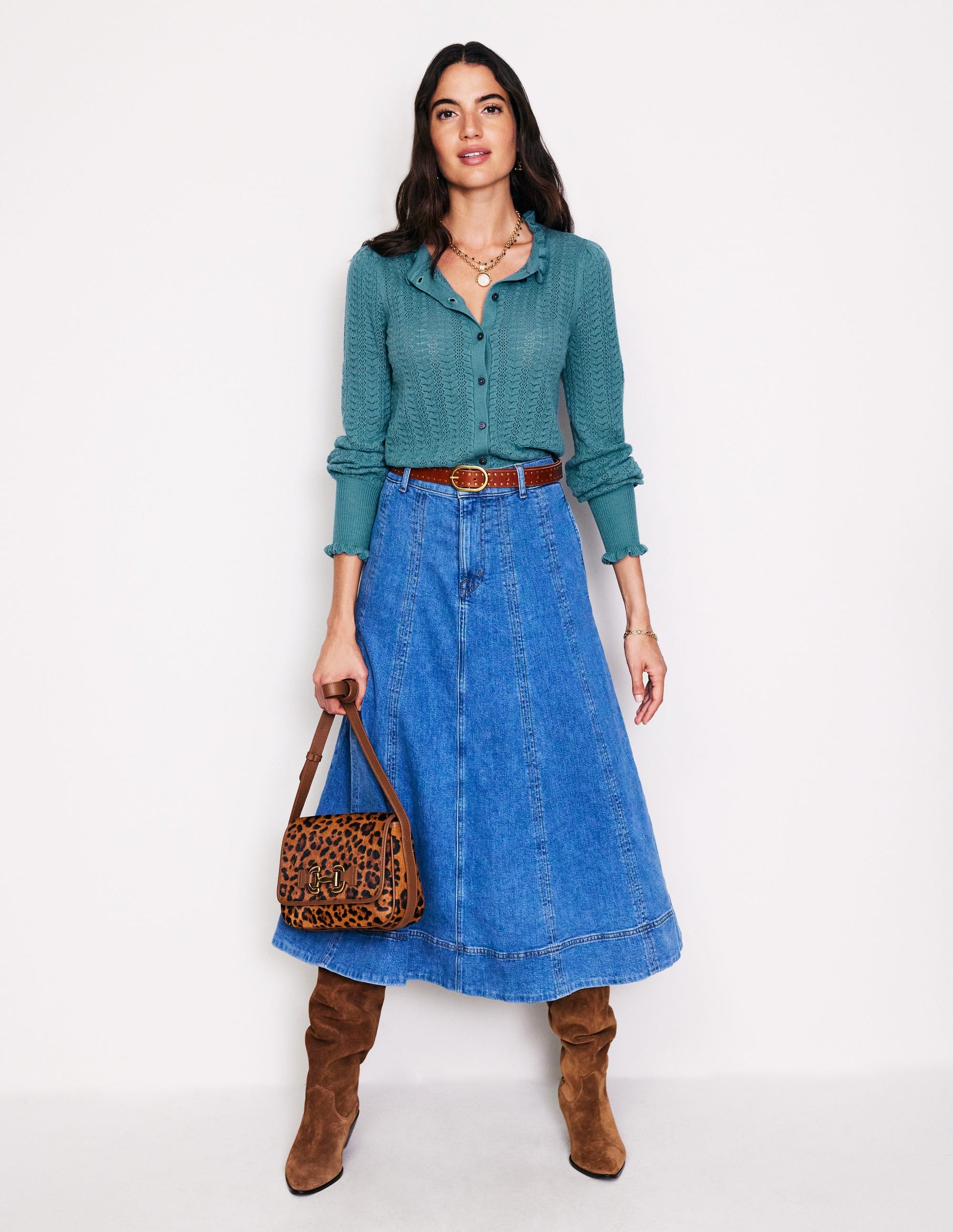 Tia Pointelle Frilled Cardigan-Blue Grass-4