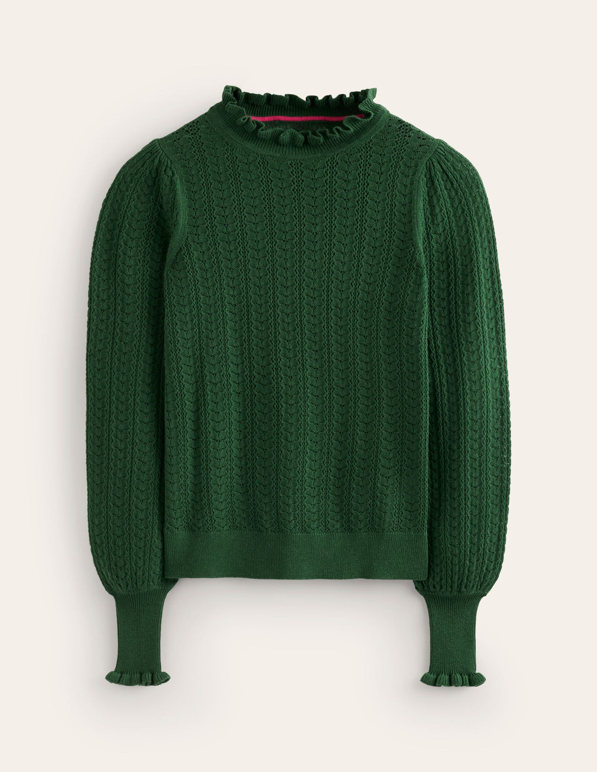 Tia Pointelle Frilled Jumper-Pine Green - Image 5