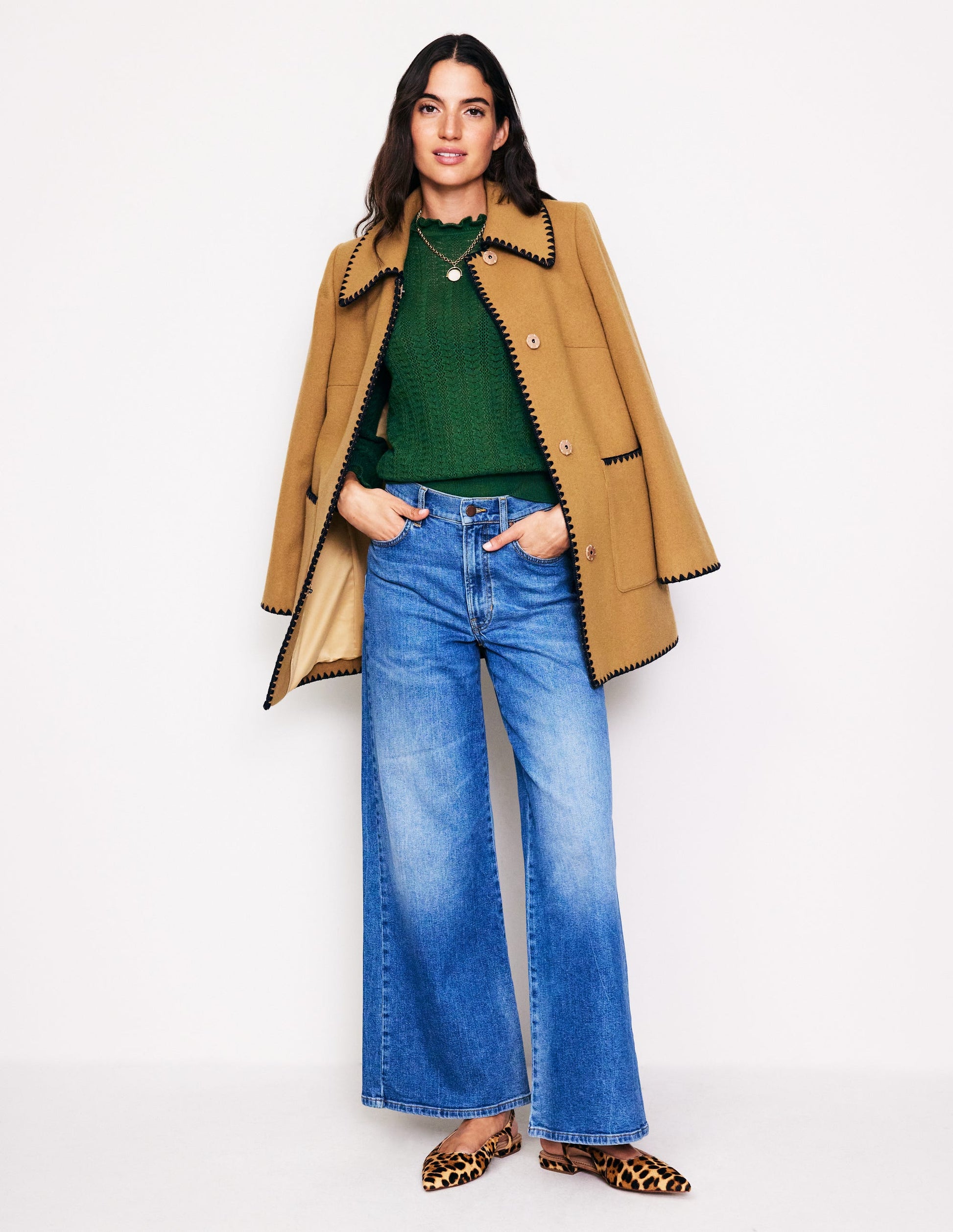 Tia Pointelle Frilled Jumper-Pine Green-4