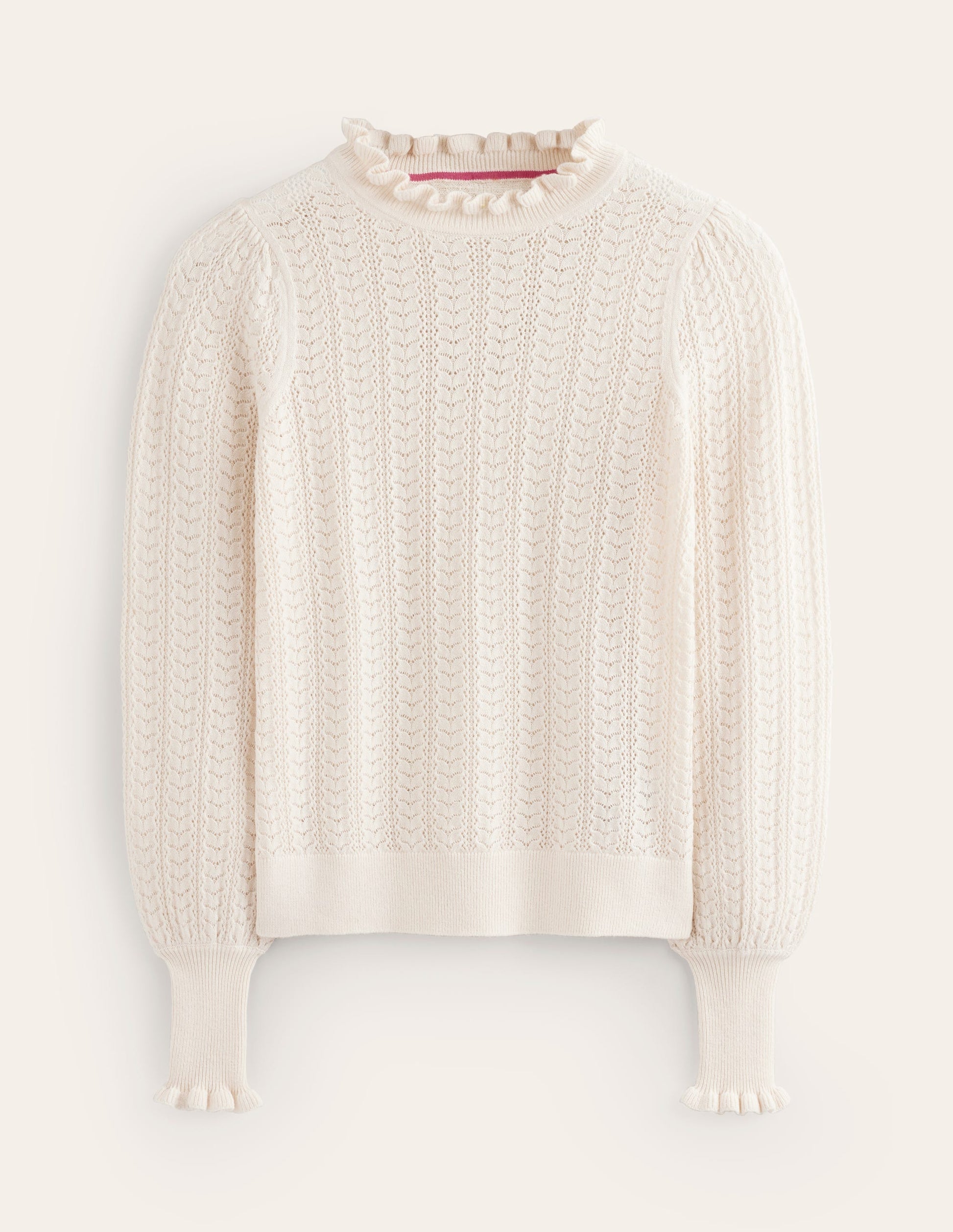 Tia Pointelle Frilled Jumper-Warm Ivory-5