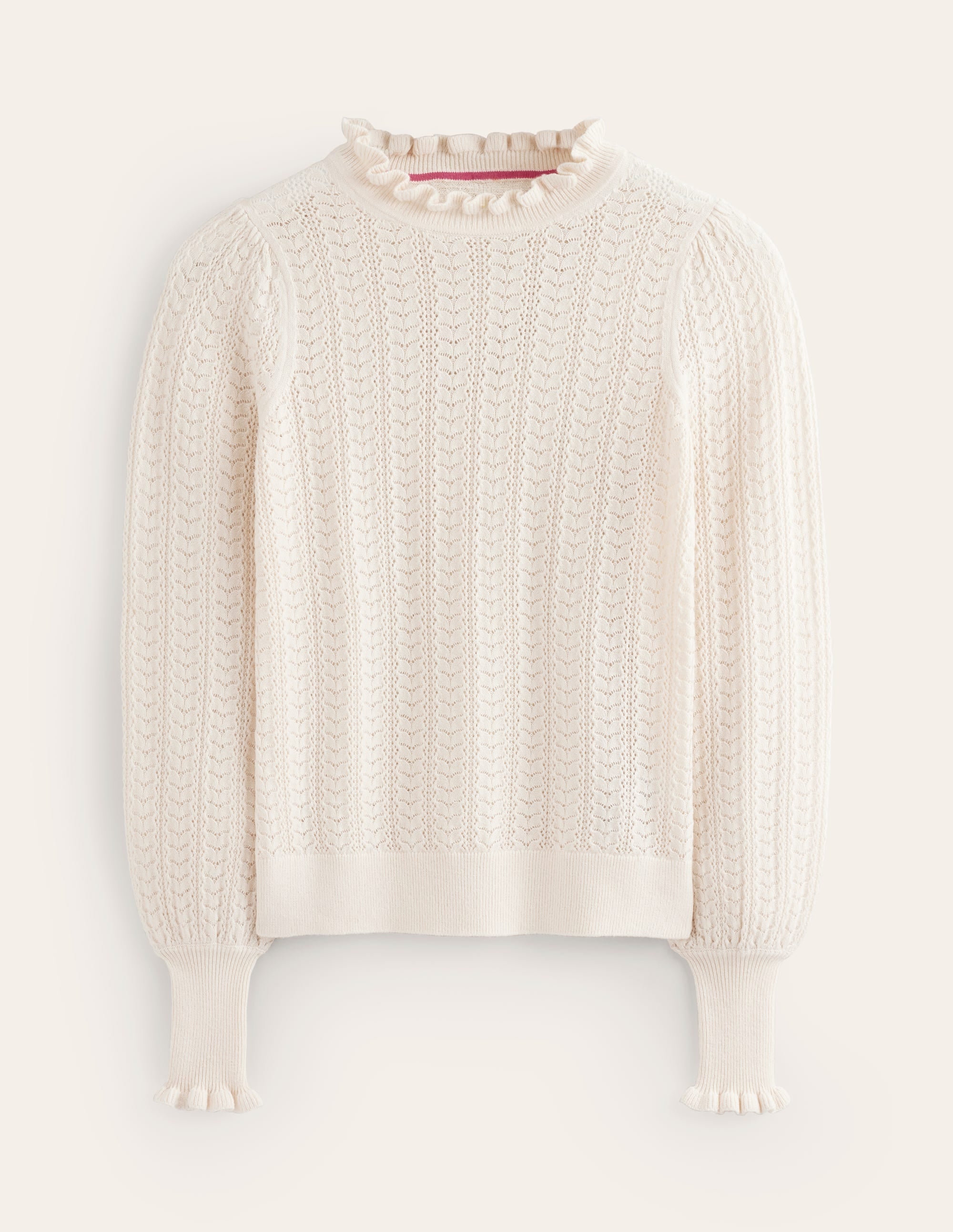Tia Pointelle Frilled Jumper-Warm Ivory - Image 5