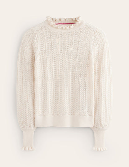 Tia Pointelle Frilled Jumper-Warm Ivory-5
