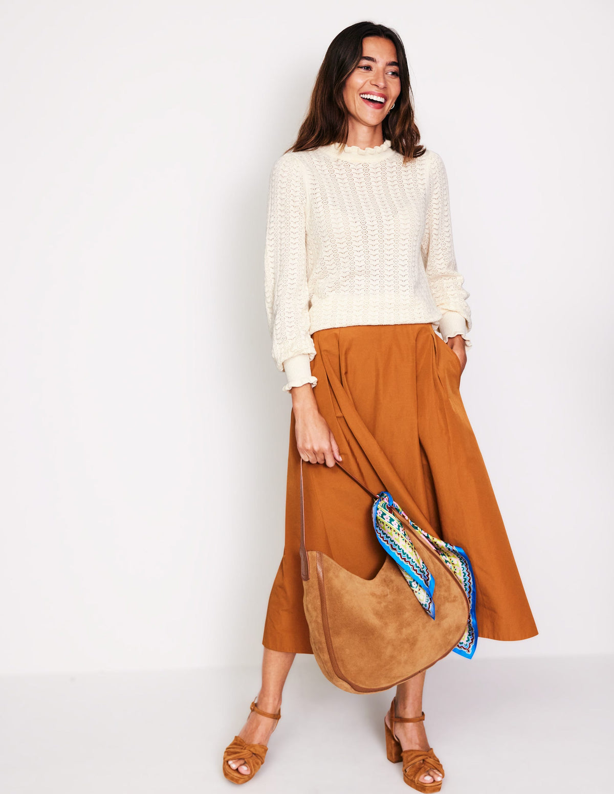 Tia Pointelle Frilled Jumper-Warm Ivory - Image 4