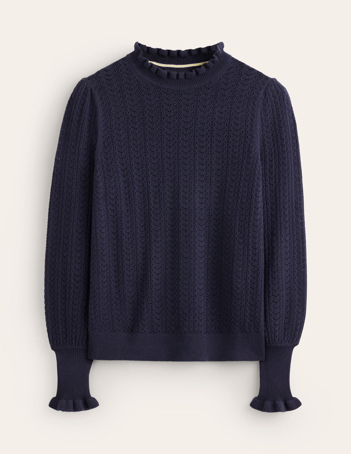 Tia Pointelle Frilled Jumper-Navy-5