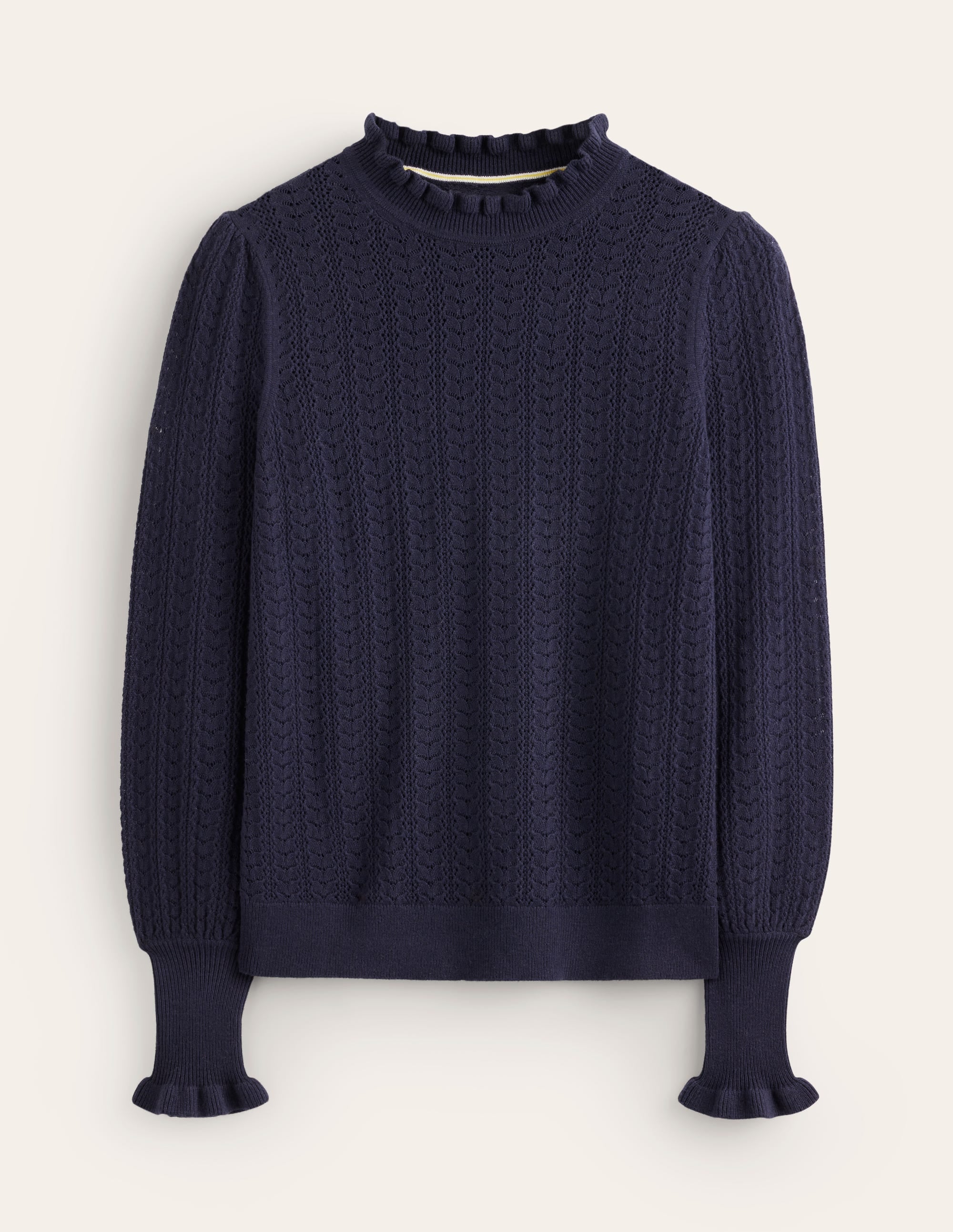 Tia Pointelle Frilled Jumper-Navy - Image 5