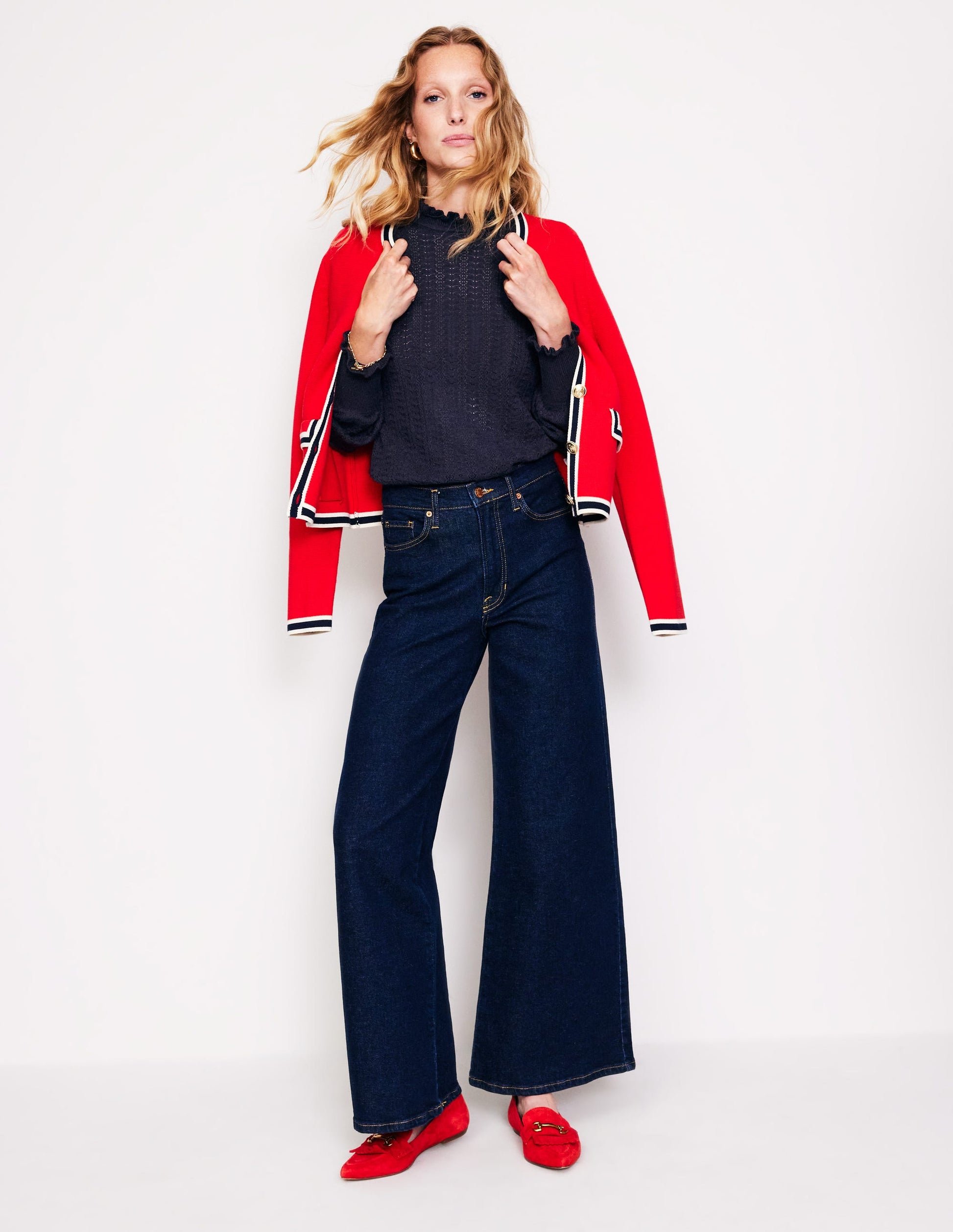 Tia Pointelle Frilled Jumper-Navy-4