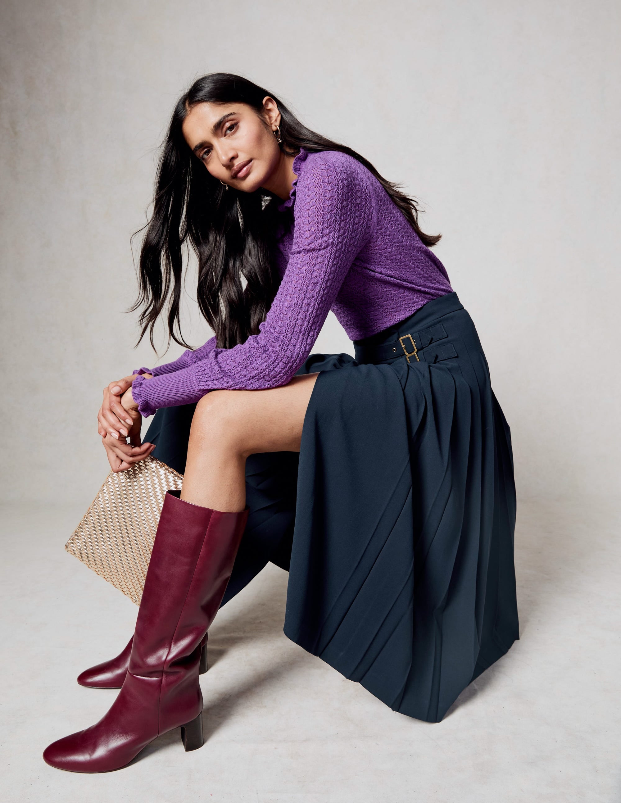 Tia Pointelle Frilled Jumper-Ameythyst Purple - Image 5