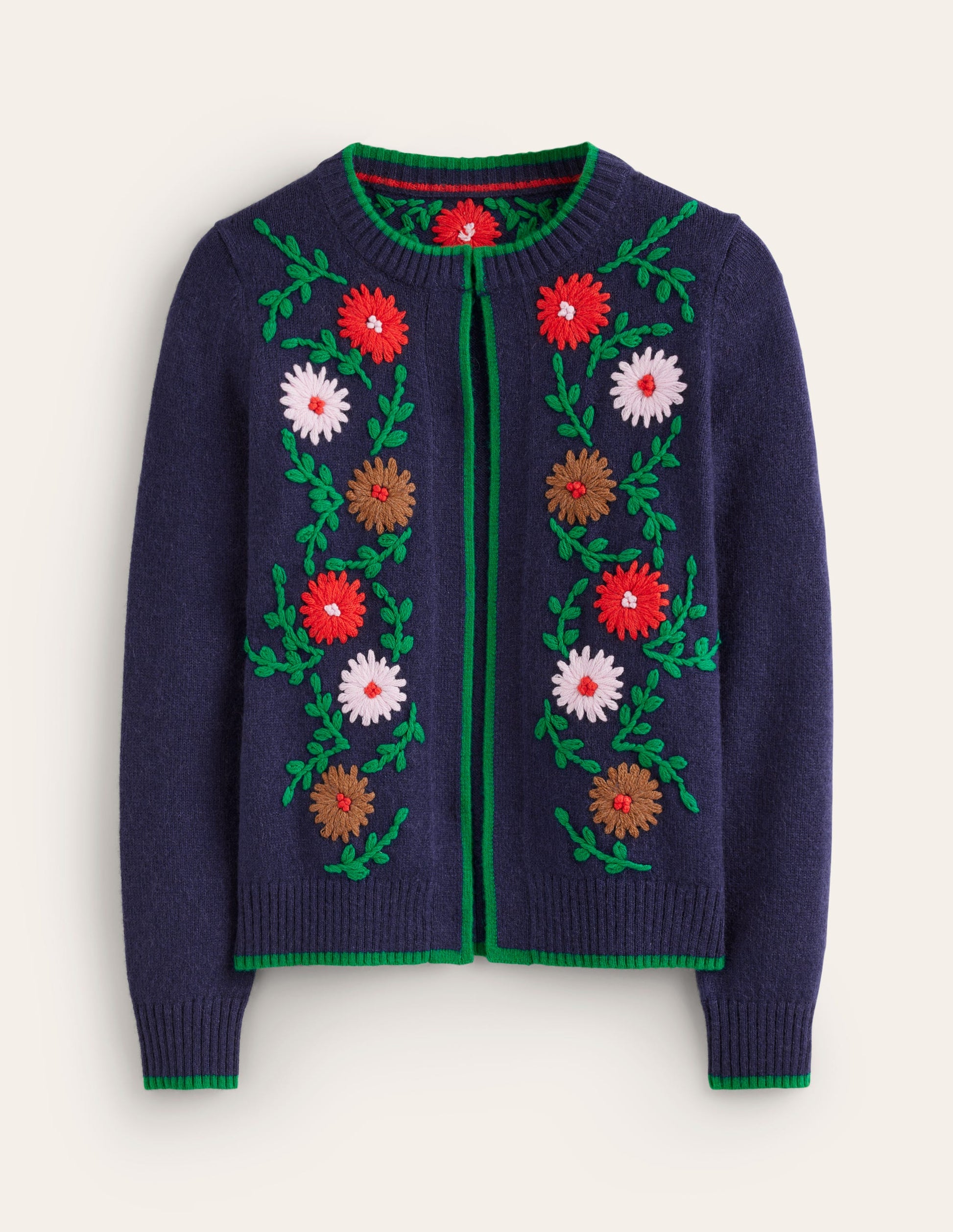 Flower Embroidered Cardigan-Navy-5