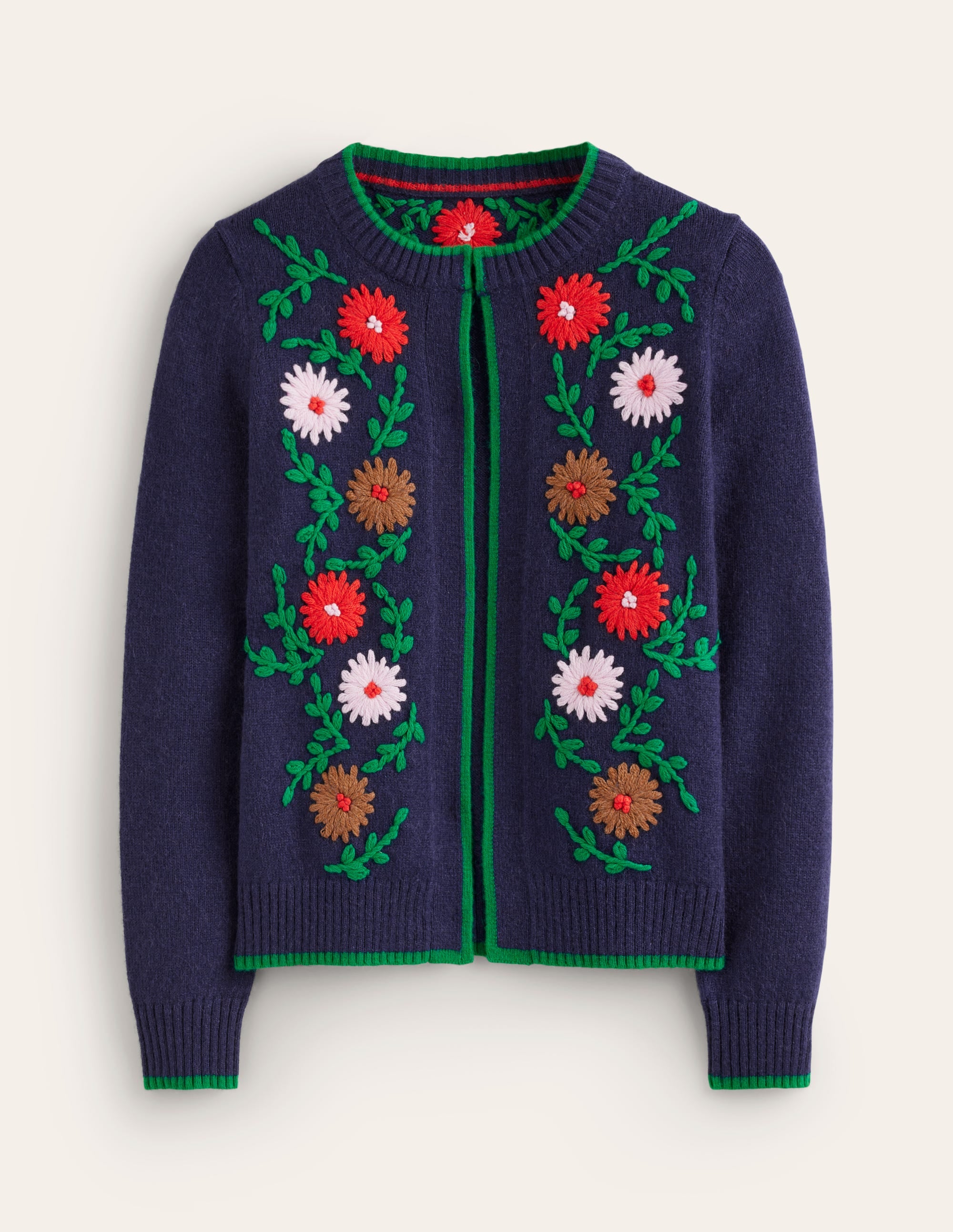 Flower Embroidered Cardigan-Navy - Image 5