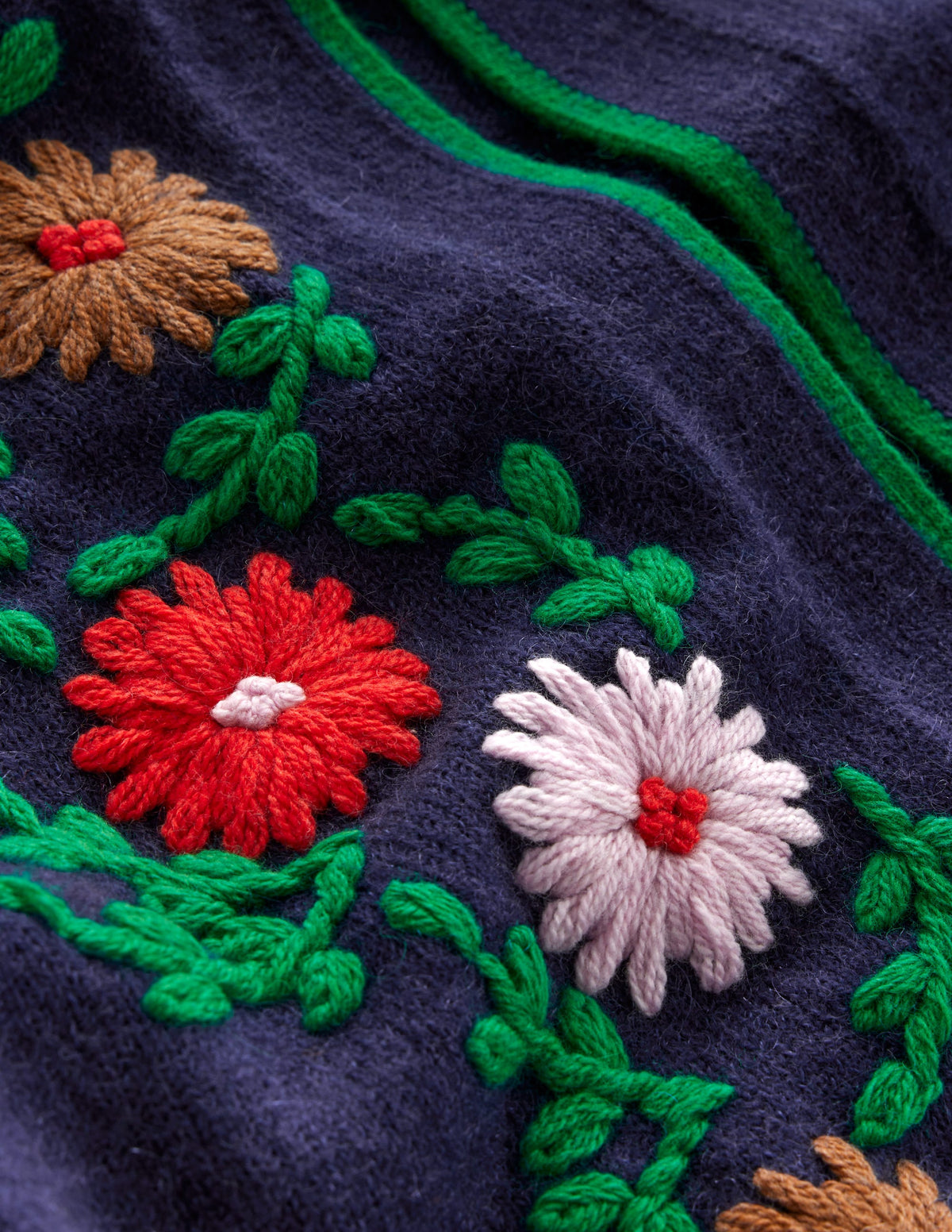 Flower Embroidered Cardigan-Navy-6