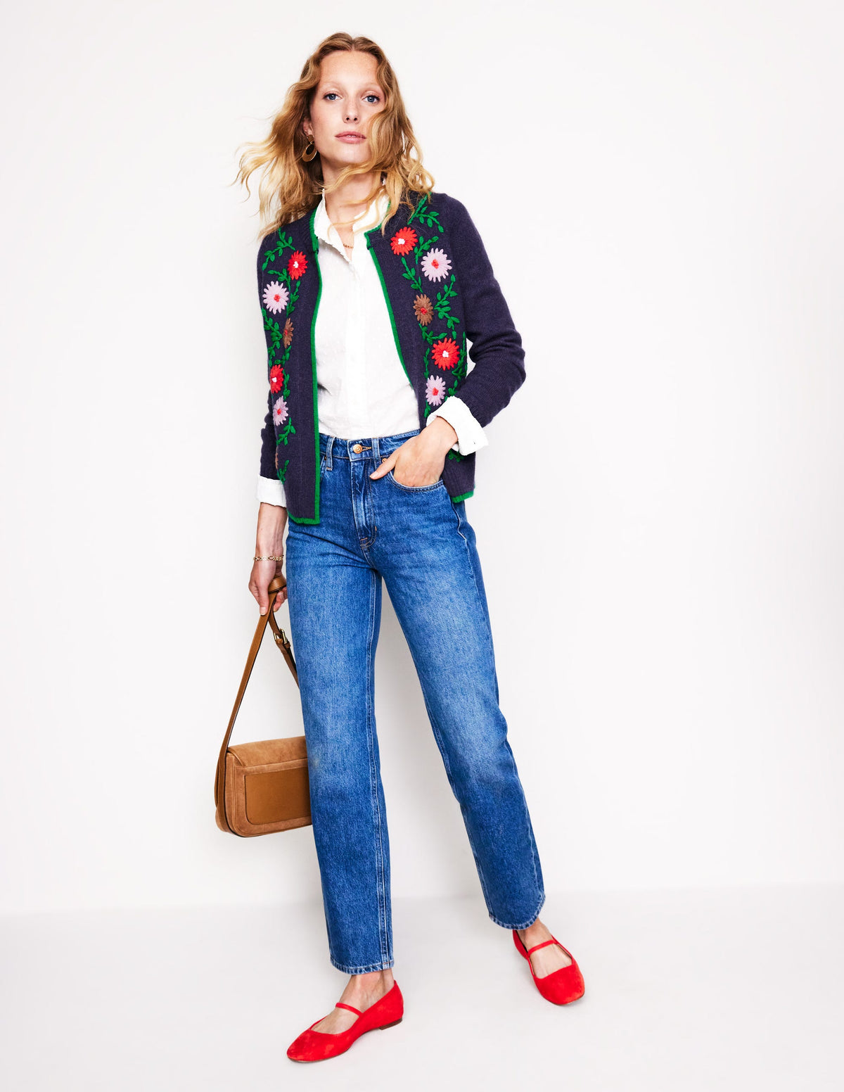 Flower Embroidered Cardigan-Navy-4