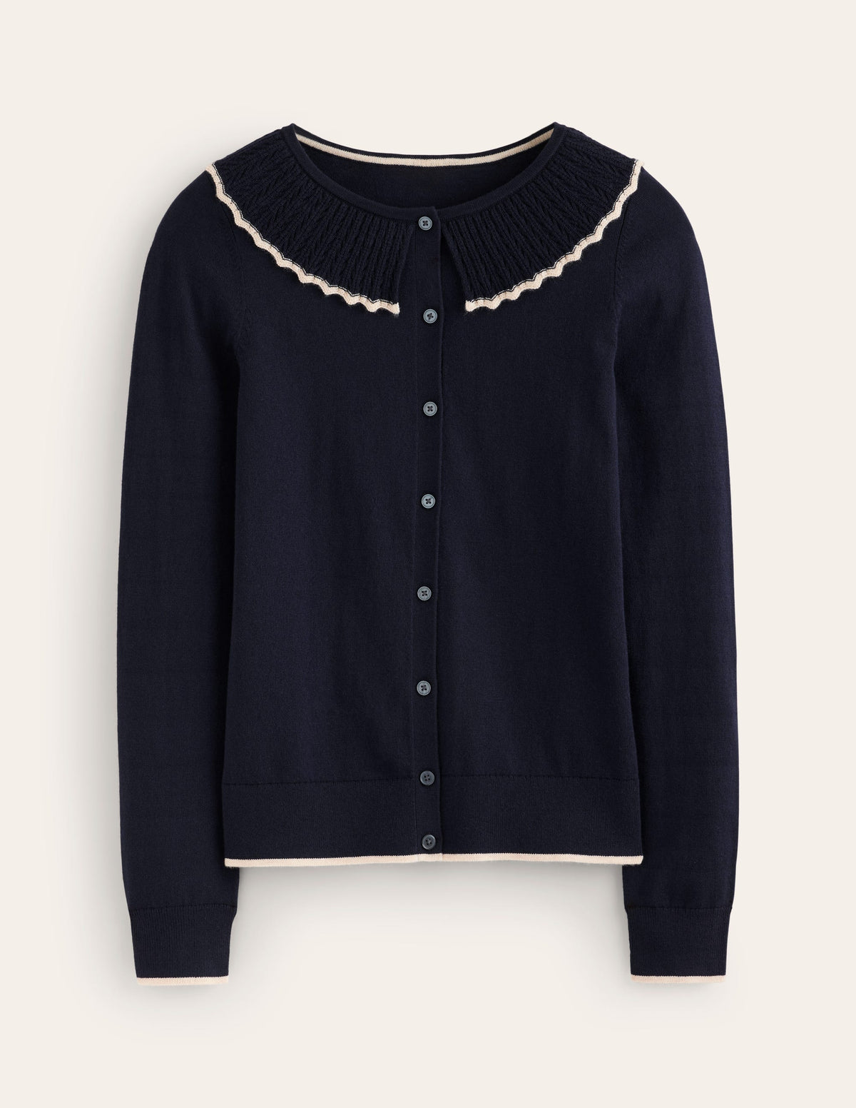 Frill Collared Cardigan-Navy - Image 5