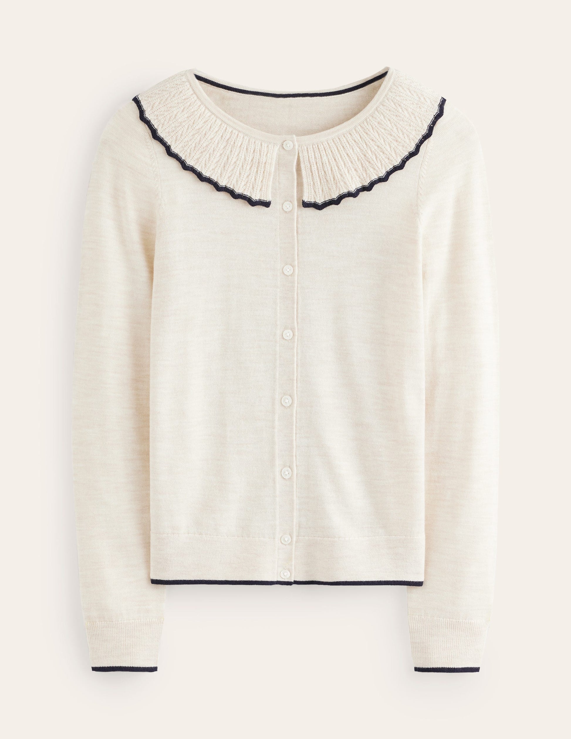 Frill Collared Cardigan-Oatmeal Melange-5