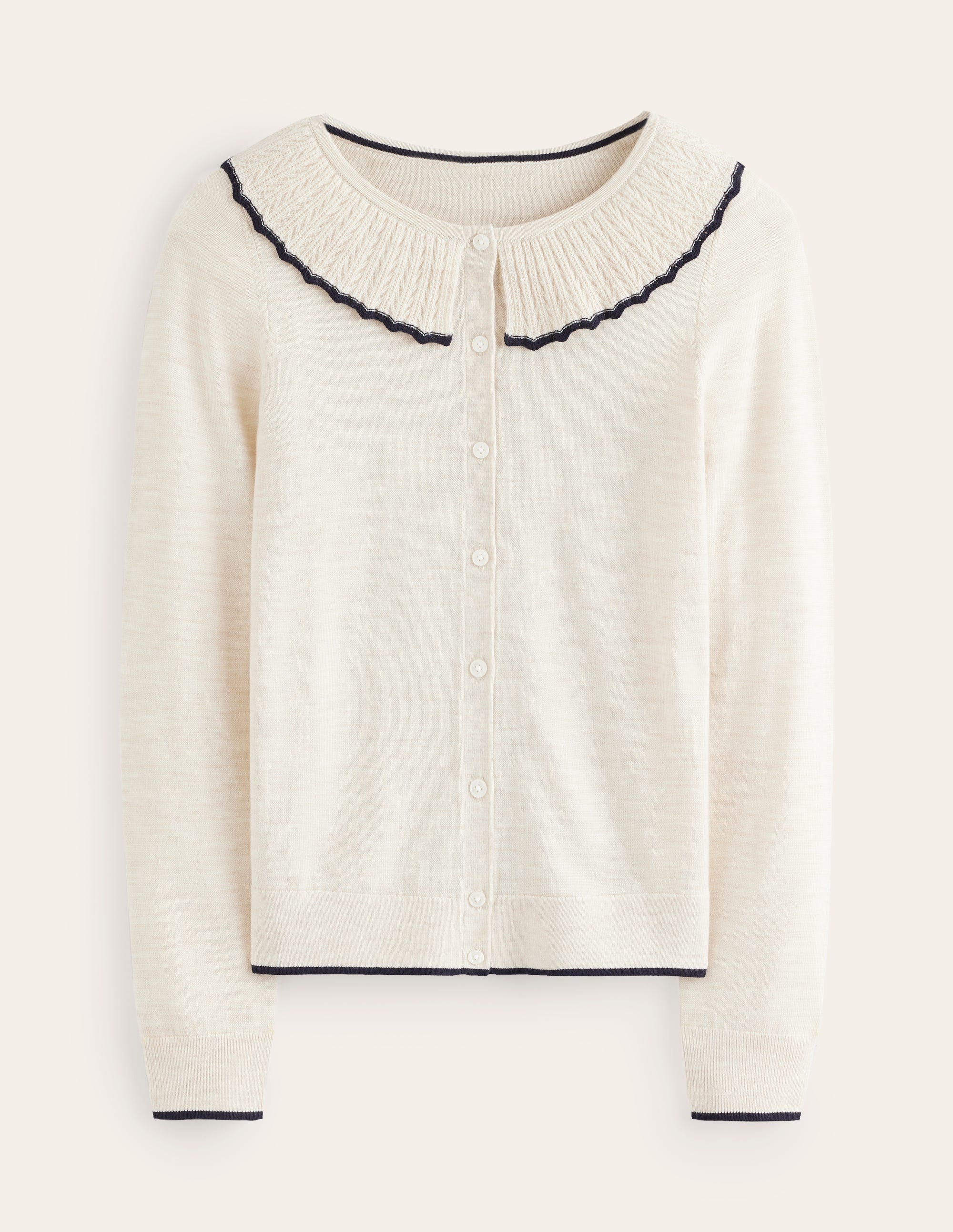 Frill Collared Cardigan-Oatmeal Melange - Image 5