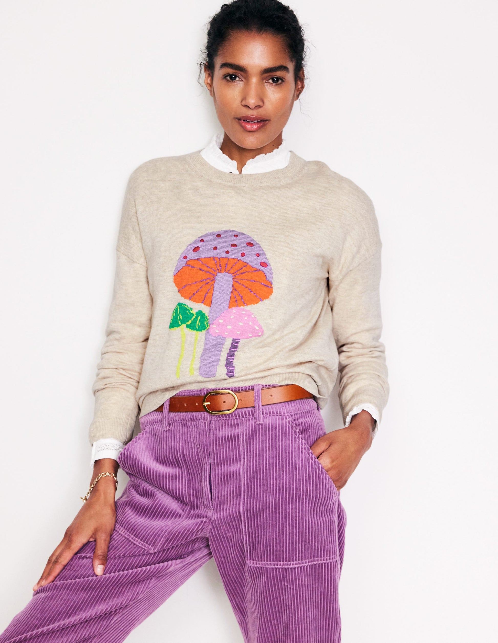 Natasha Novelty Jumper-Oatmeal, Mushrooms-1