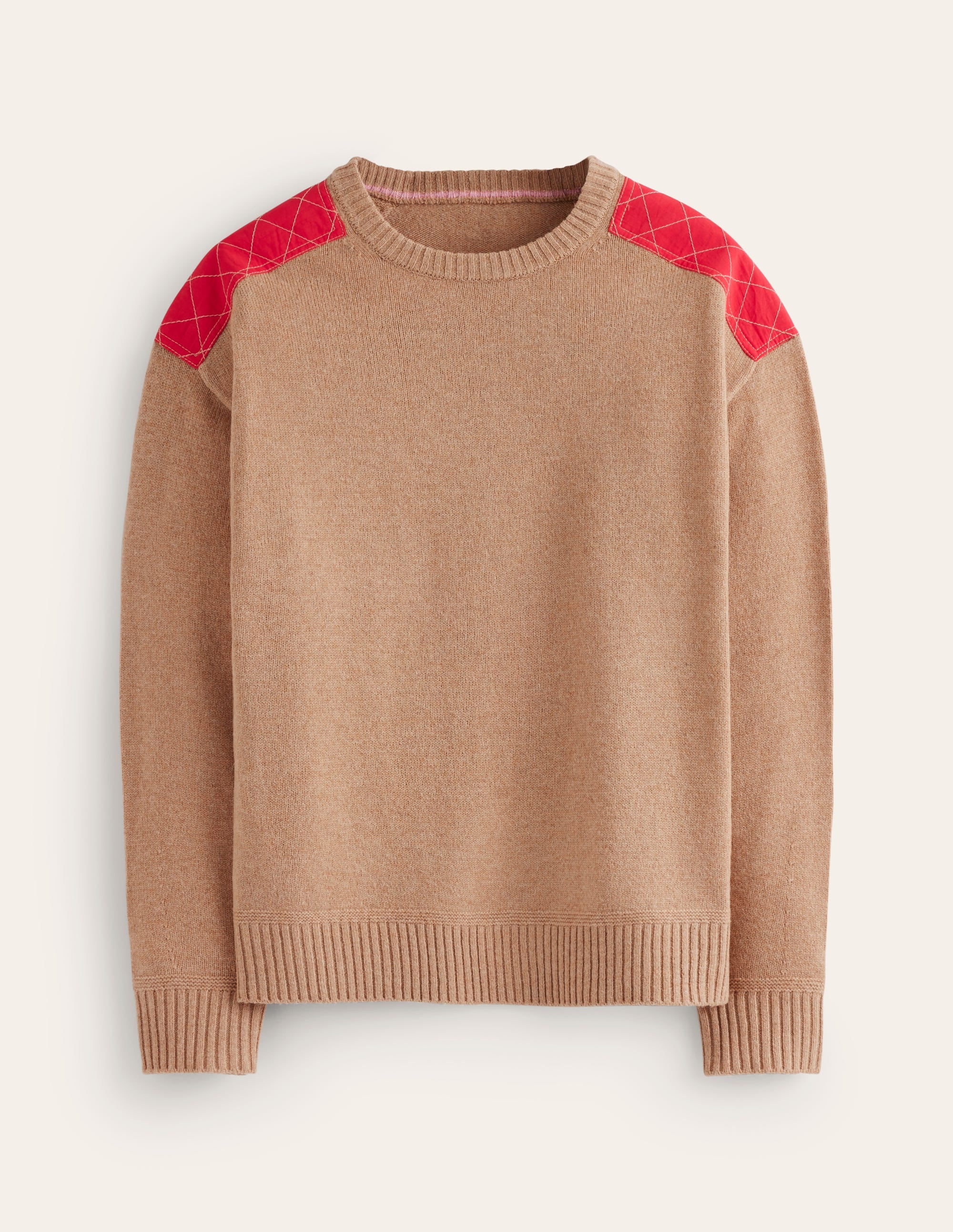 Quilted Patch Jumper-Camel Melange - Image 5