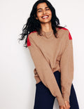 Quilted Patch Jumper-Camel Melange