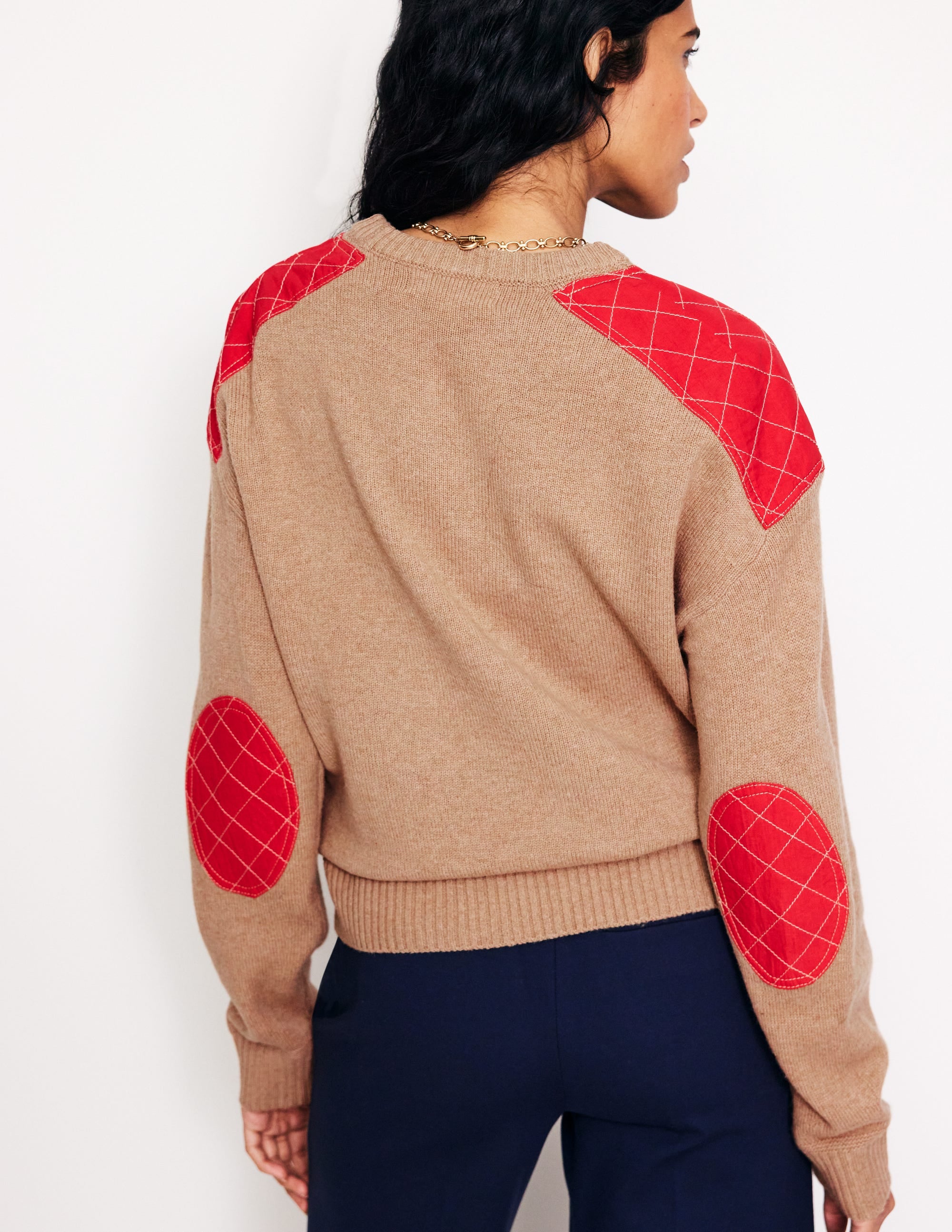 Quilted Patch Jumper-Camel Melange - Image 3