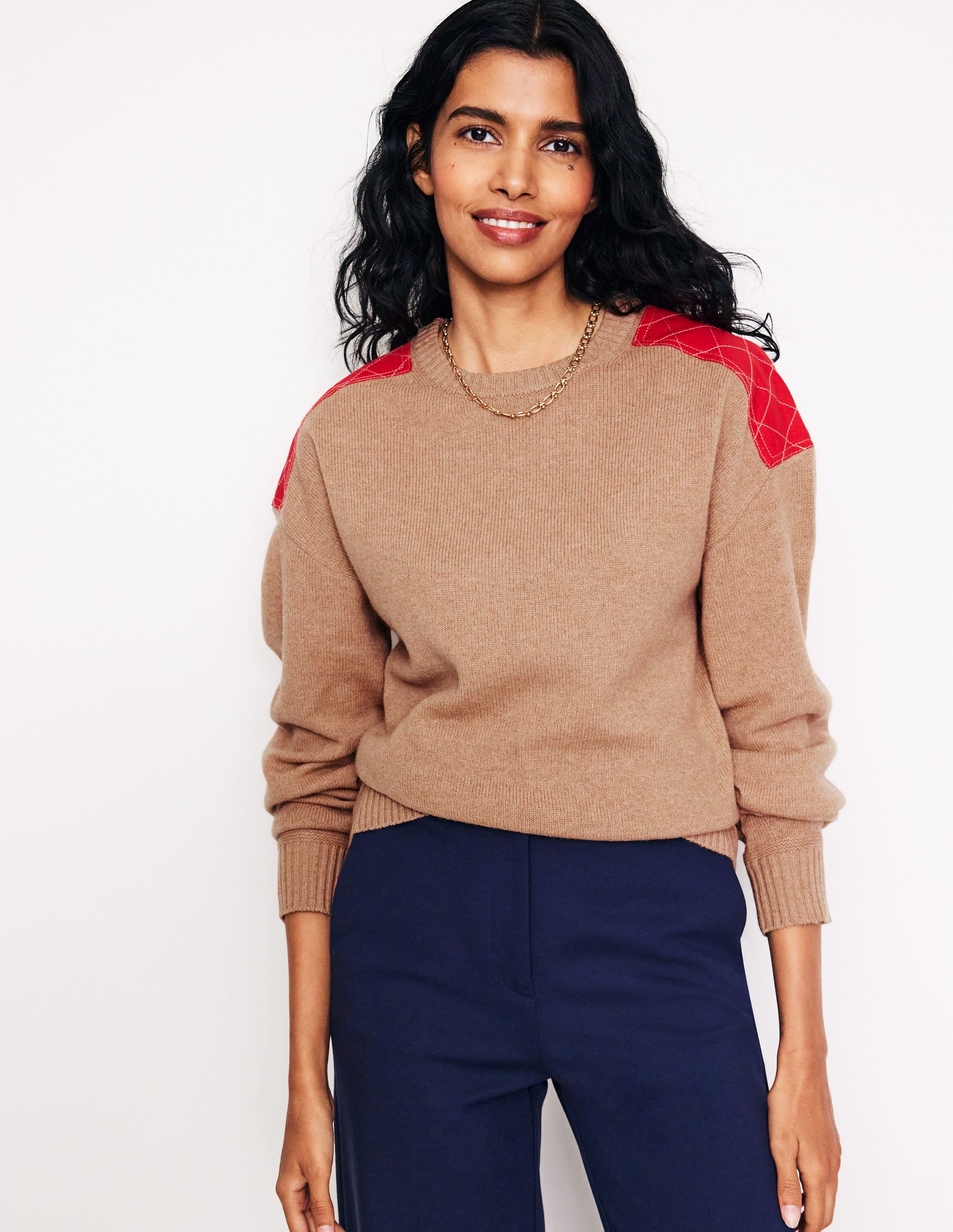 Quilted Patch Jumper-Camel Melange - Image 4