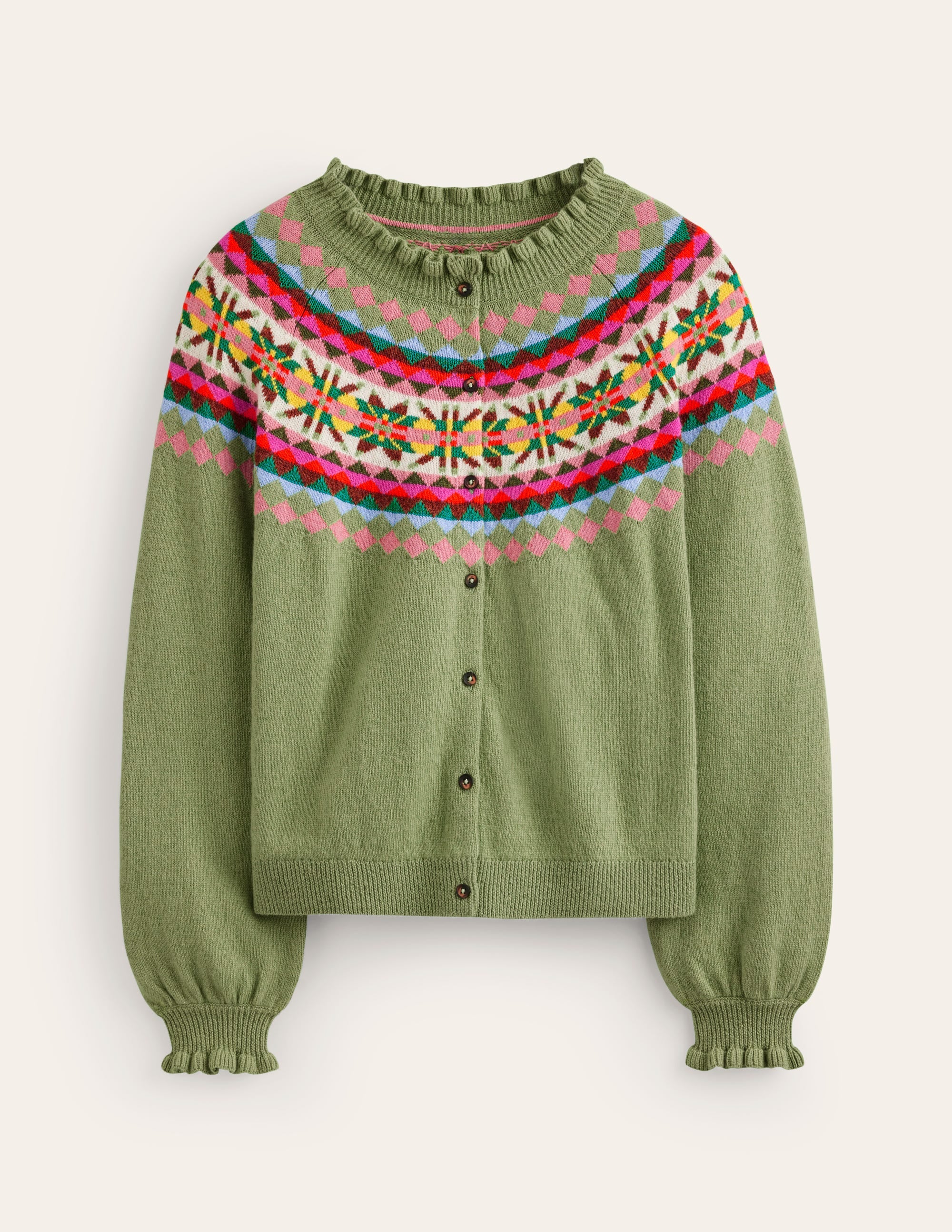 Fae Fair Isle Frilled Cardigan-Green - Image 6
