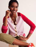 Meg Raglan Sleeve Cardigan-Soft Lavender, Colourblock