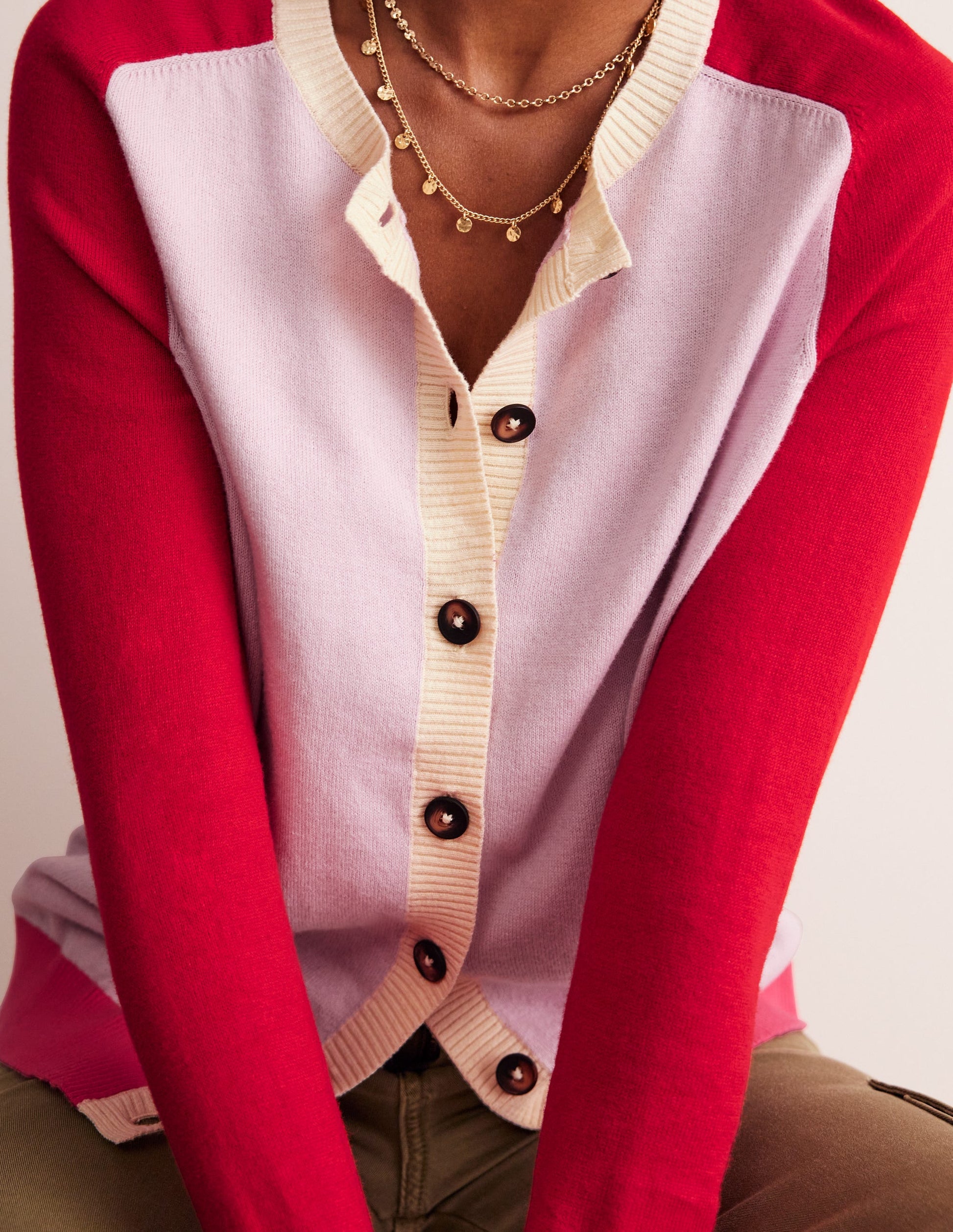 Meg Raglan Sleeve Cardigan-Soft Lavender, Colourblock-2