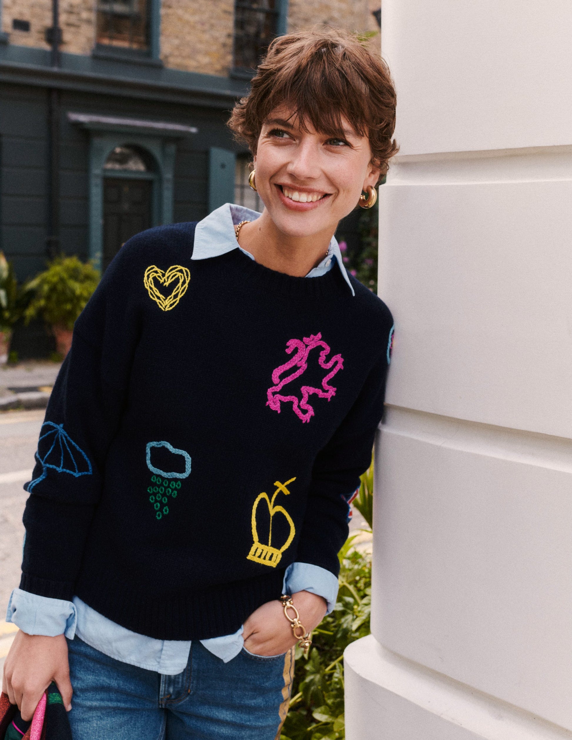 Natalie Embroidered Jumper-Navy, British Icons-5