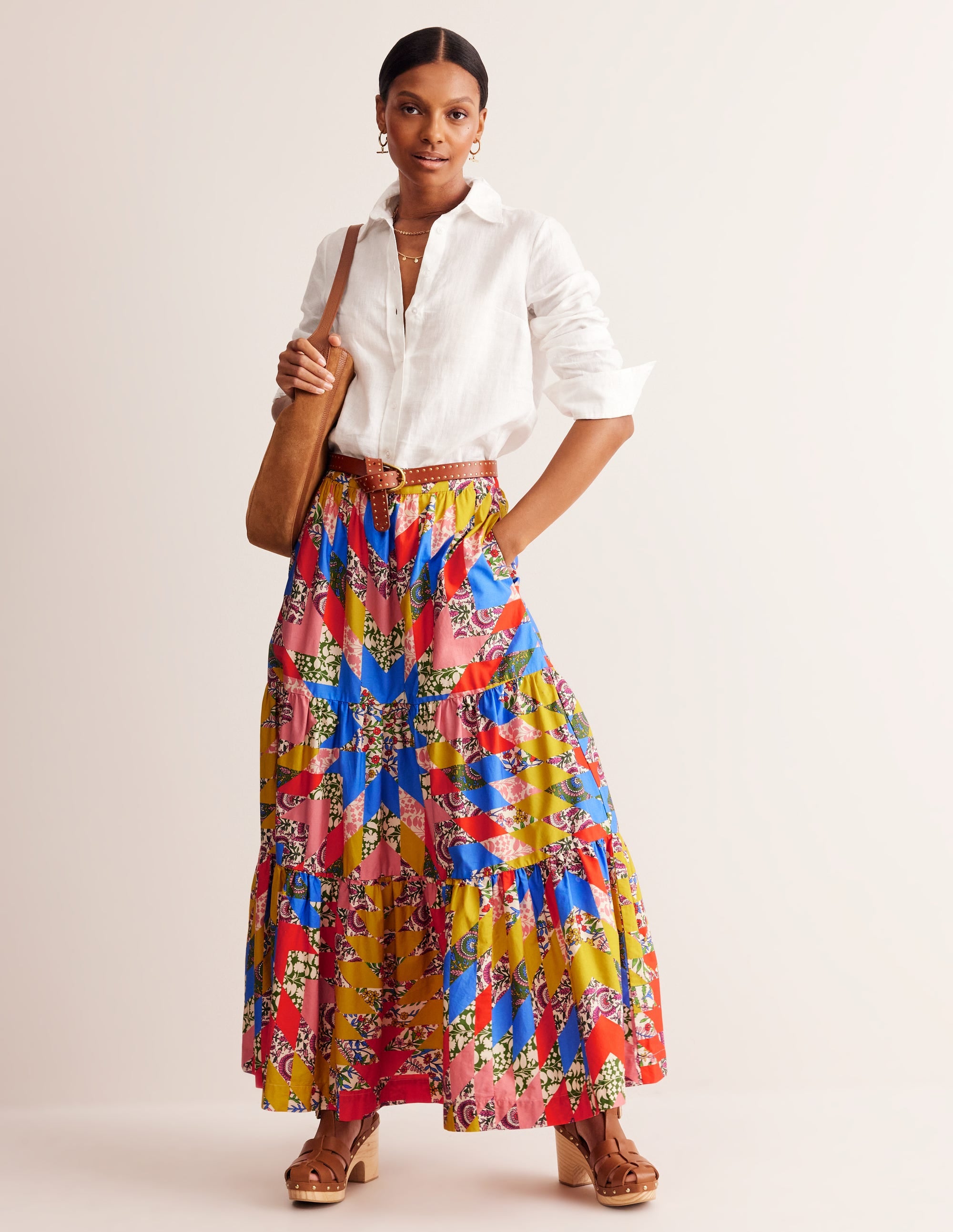 Lorna Tiered Maxi Skirt-Multi, Patchwork Floral - Image 1