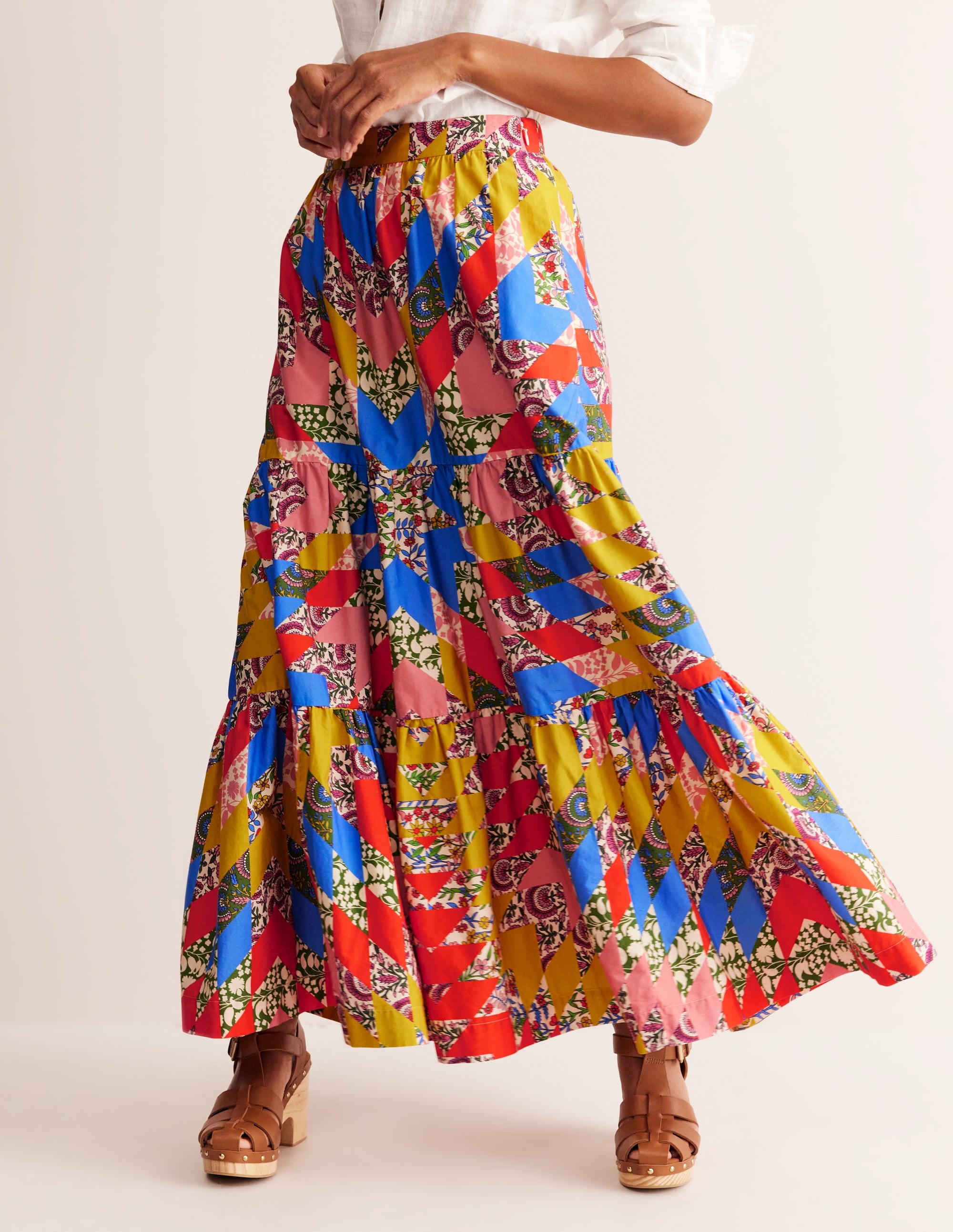 Lorna Tiered Maxi Skirt-Multi, Patchwork Floral - Image 4
