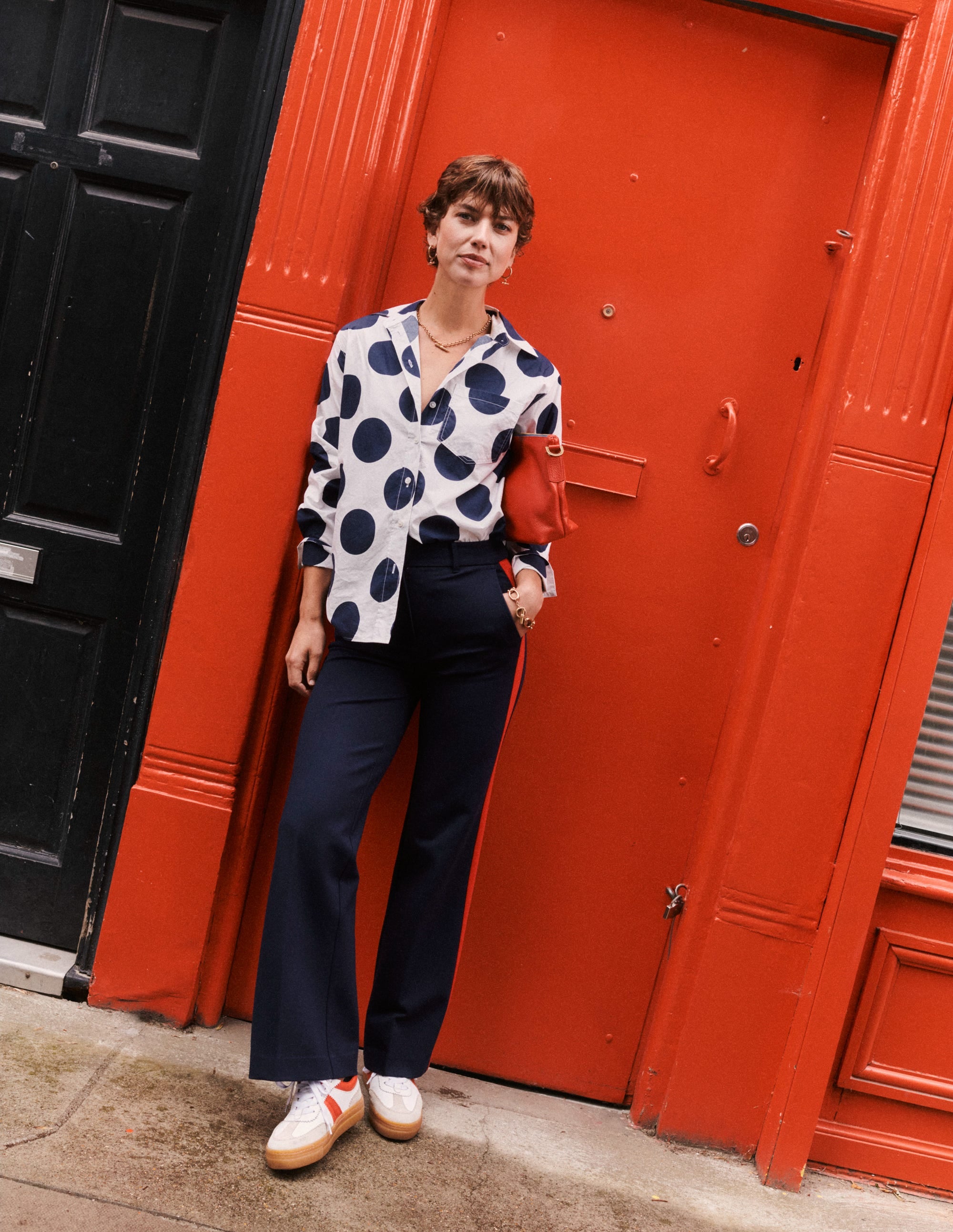 Kew Side Stripe Trousers-Navy, Red Stripe - Image 9