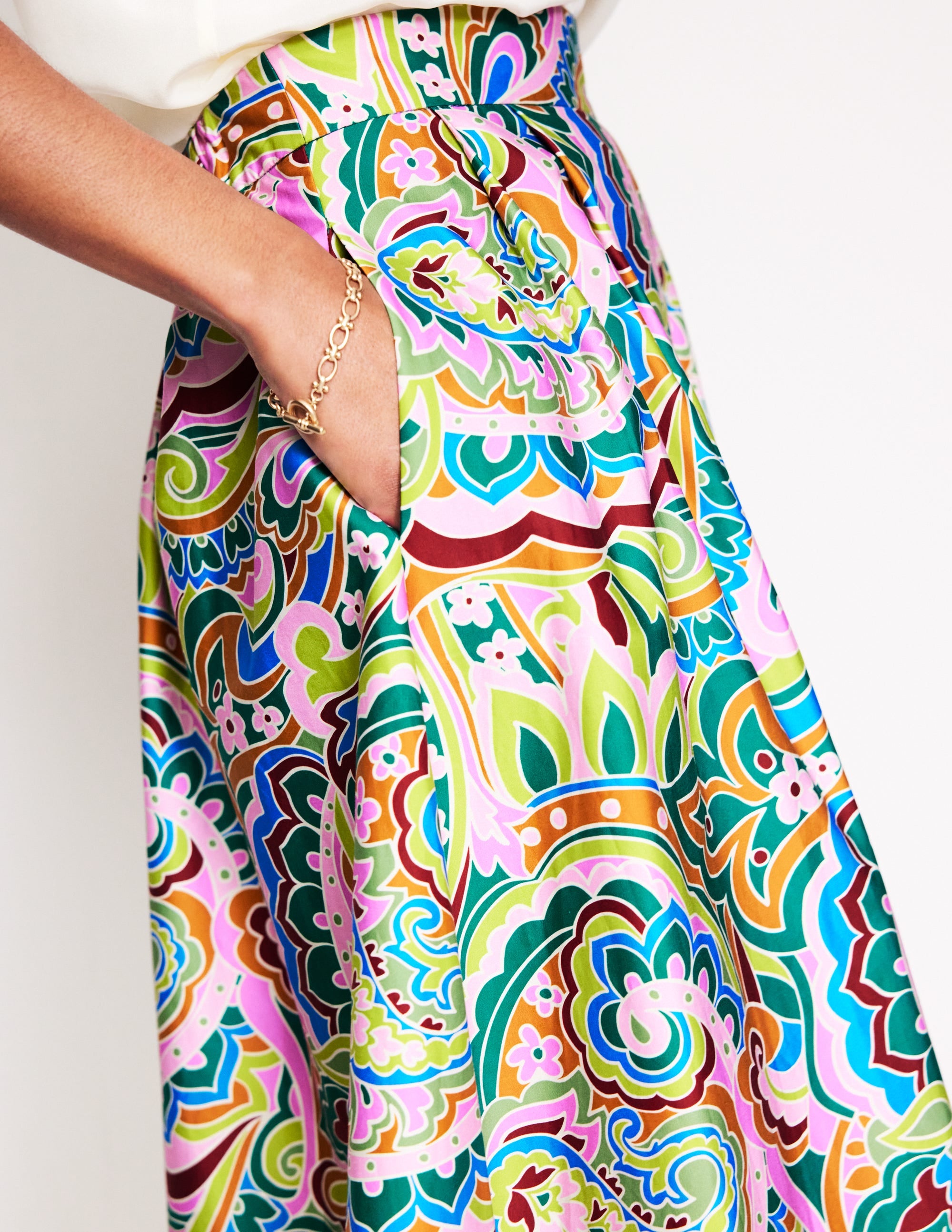 Isabella Cotton Sateen Skirt-Multi, Paisley Pome - Image 3