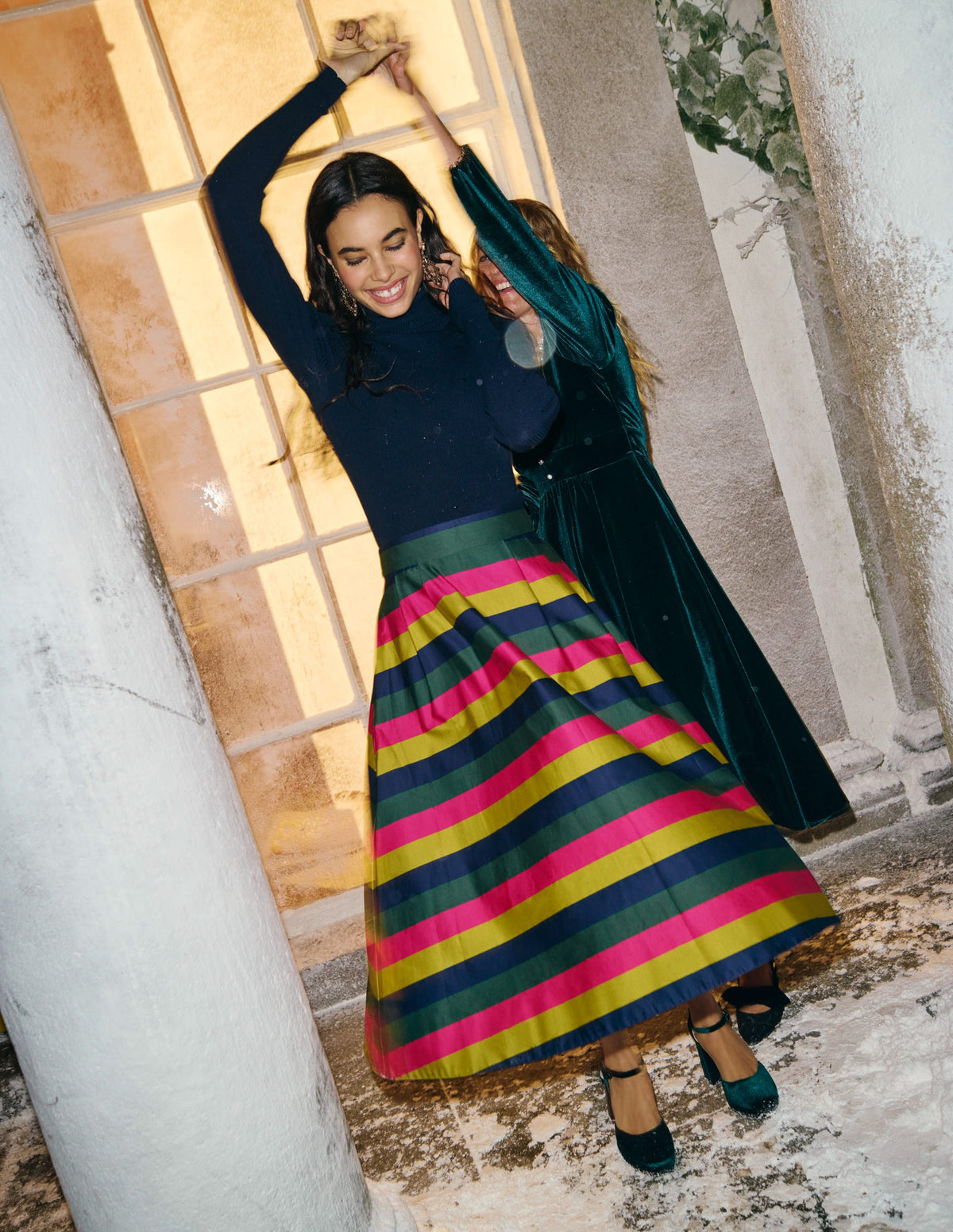 Isabella Cotton Sateen Skirt-Pine, Multi Stripe - Image 5