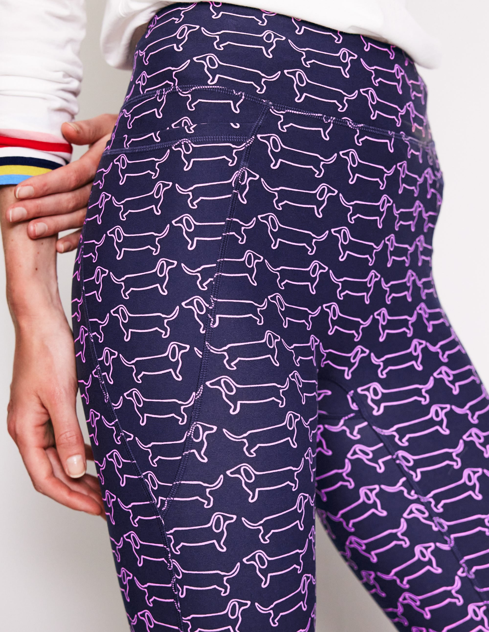 High Waist Pocket Leggings-Navy, Dachshund - Image 2