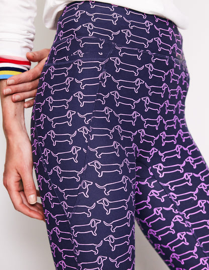 High Waist Pocket Leggings-Navy, Dachshund-2