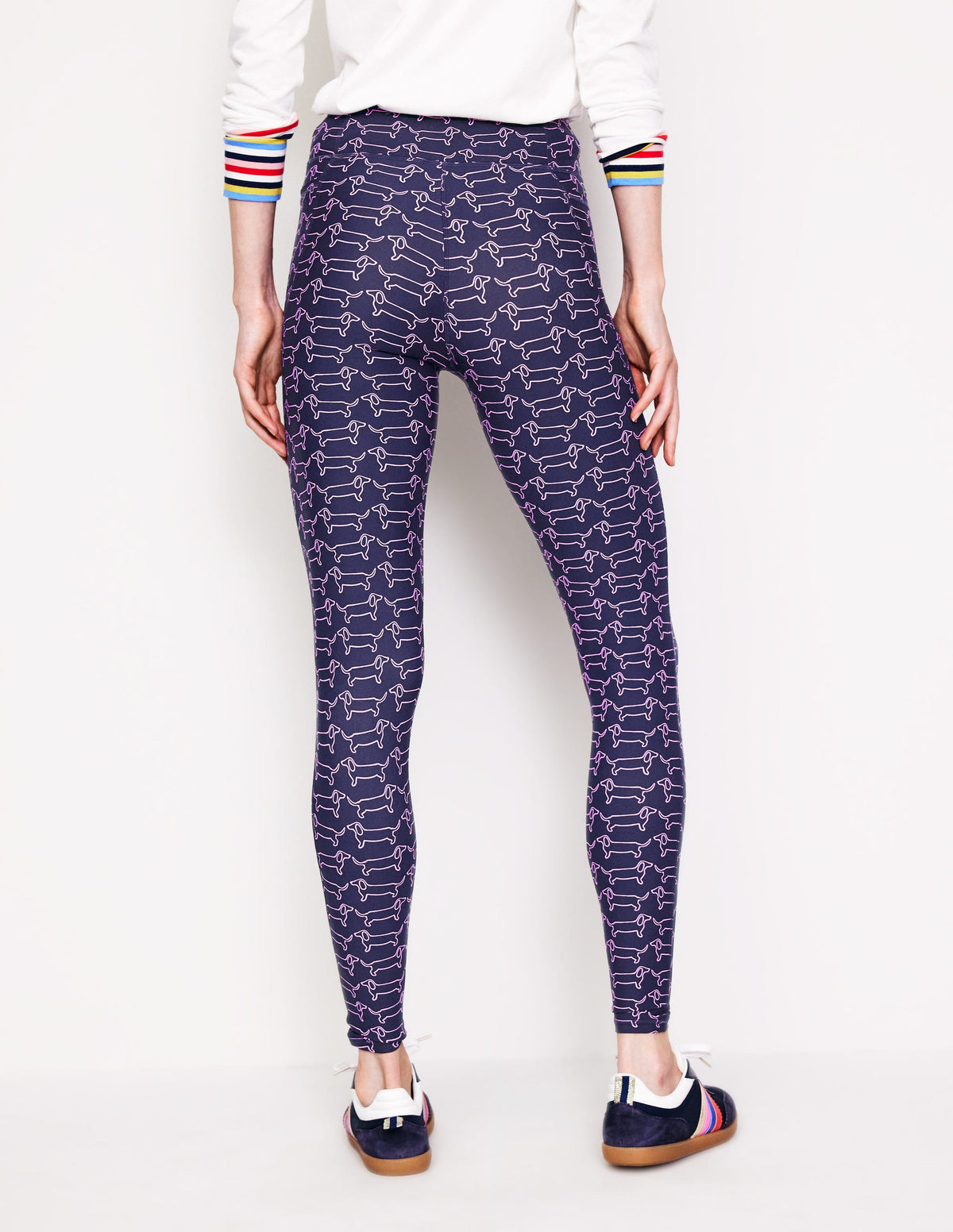 High Waist Pocket Leggings-Navy, Dachshund - Image 3