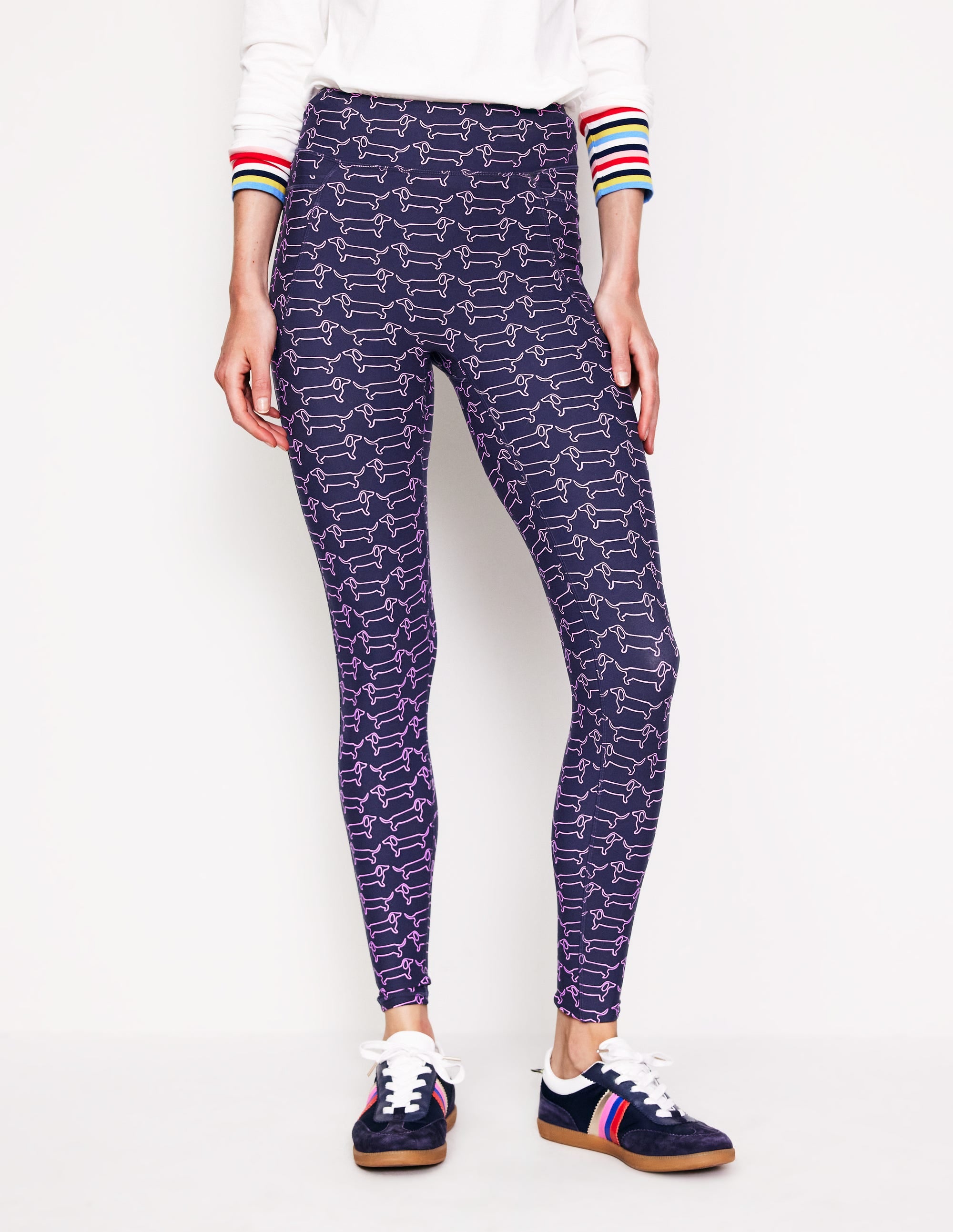 High Waist Pocket Leggings-Navy, Dachshund - Image 4