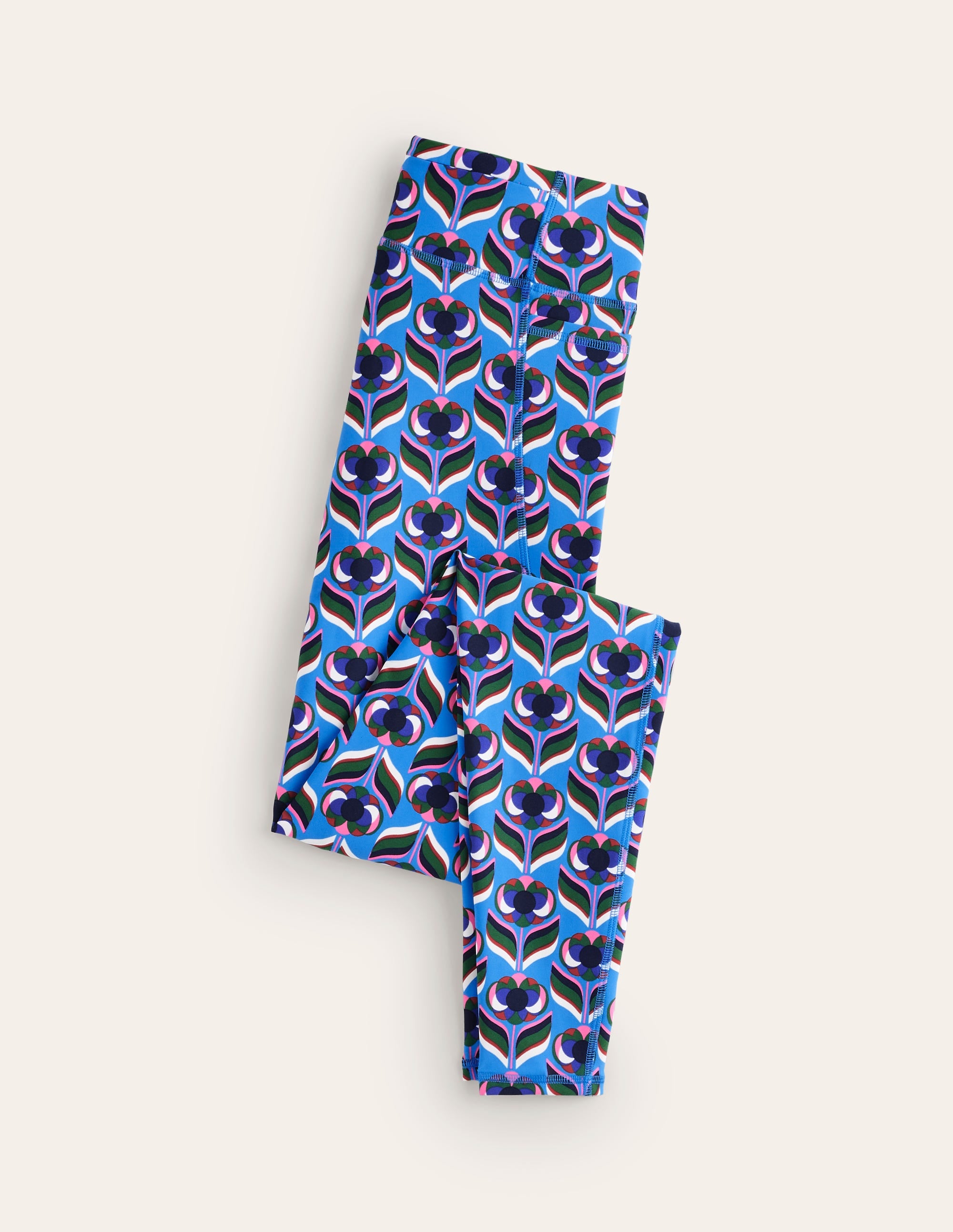 High Waist Pocket Leggings-Directoire Blue, Blossom Stamp - Image 5