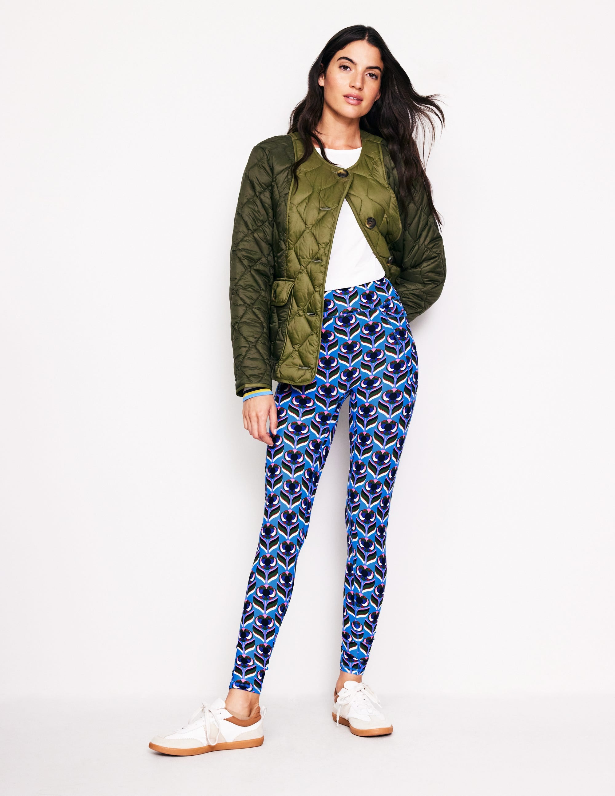 High Waist Pocket Leggings-Directoire Blue, Blossom Stamp - Image 1