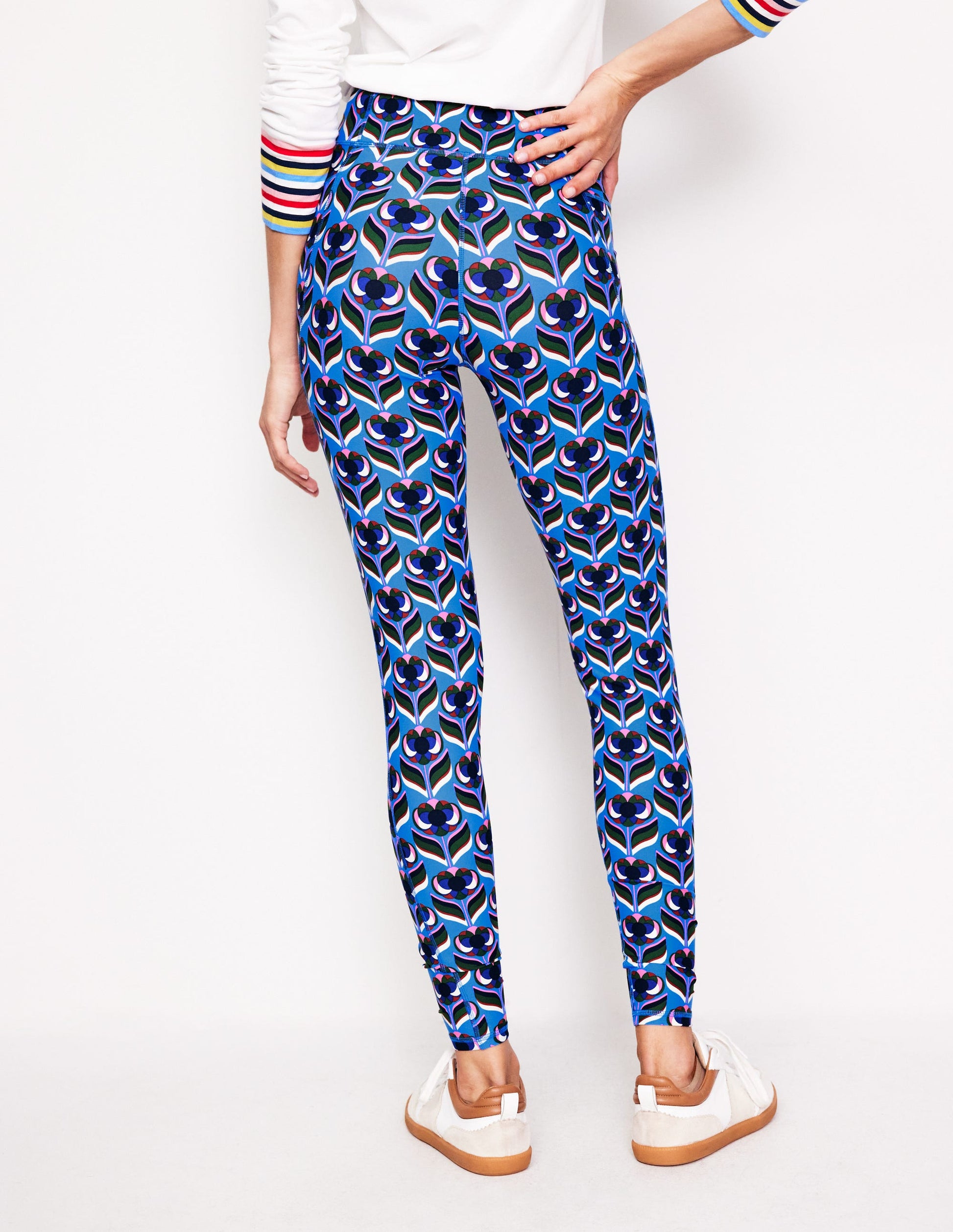 High Waist Pocket Leggings-Directoire Blue, Blossom Stamp-3