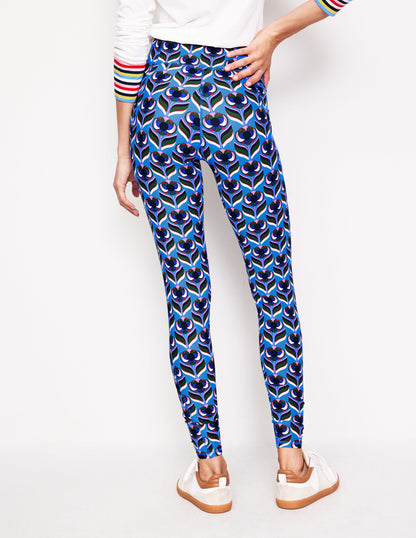 High Waist Pocket Leggings-Directoire Blue, Blossom Stamp-3