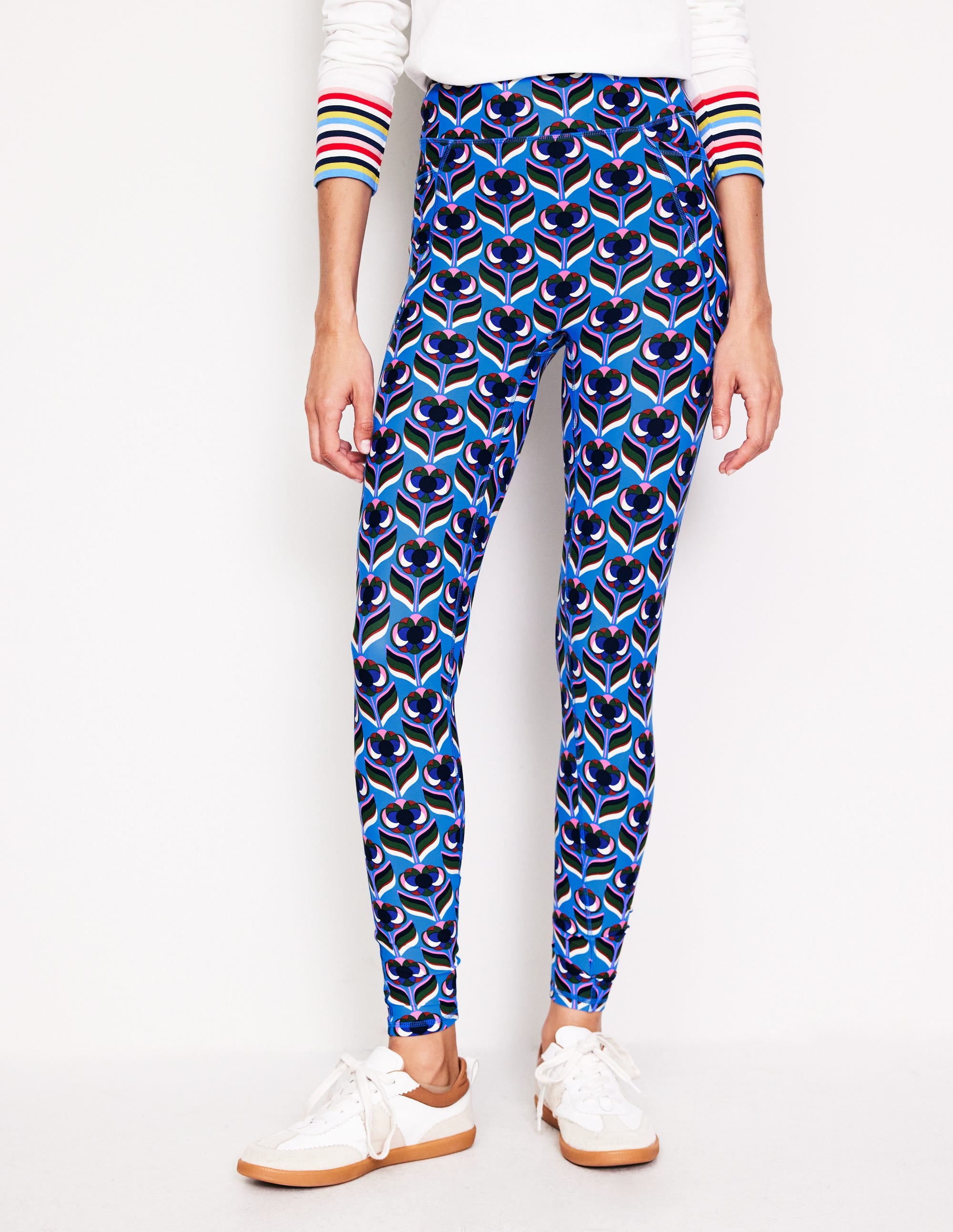 High Waist Pocket Leggings-Directoire Blue, Blossom Stamp - Image 4