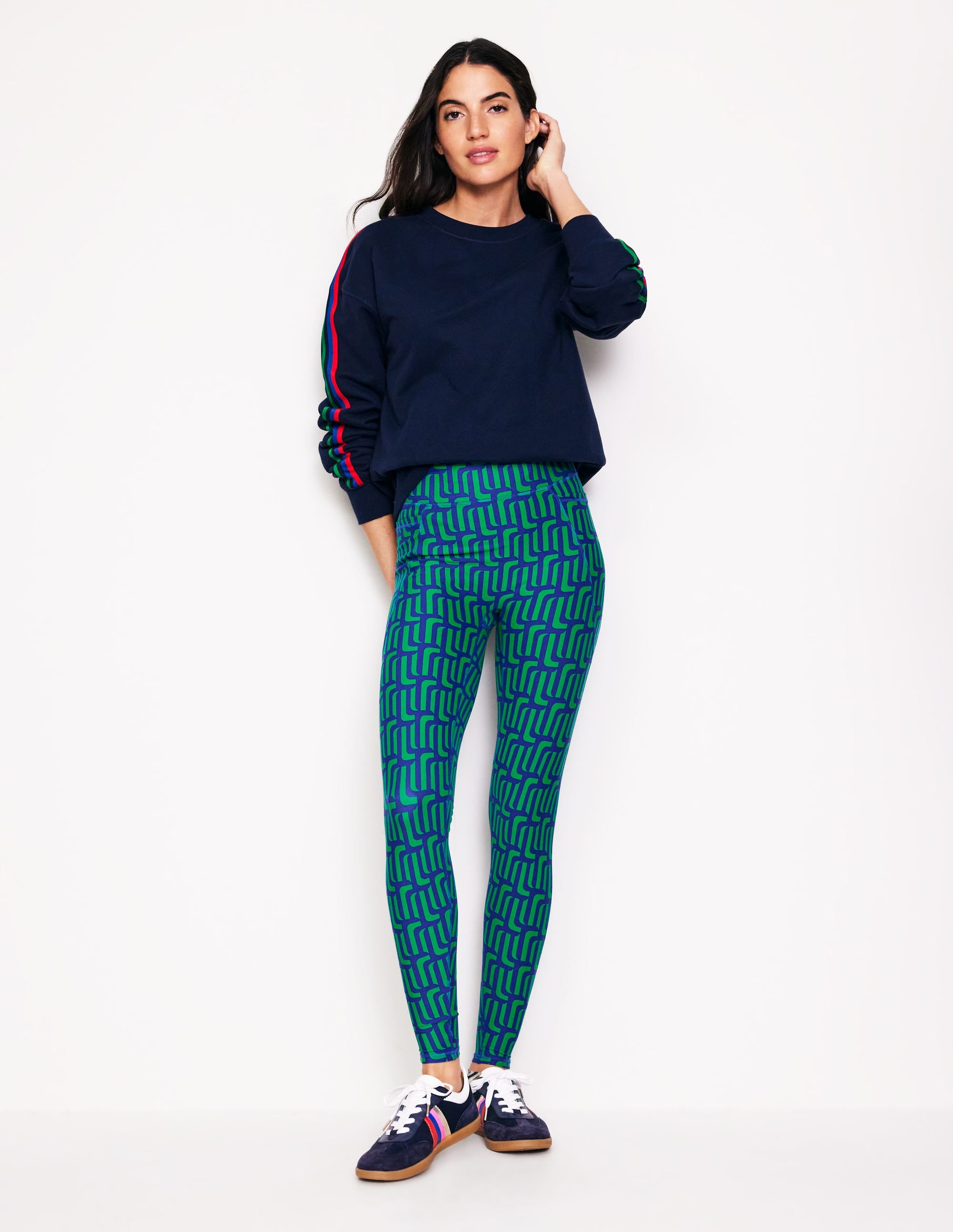 High Waist Pocket Leggings-Green Tambourine, Falling Geo - Image 1