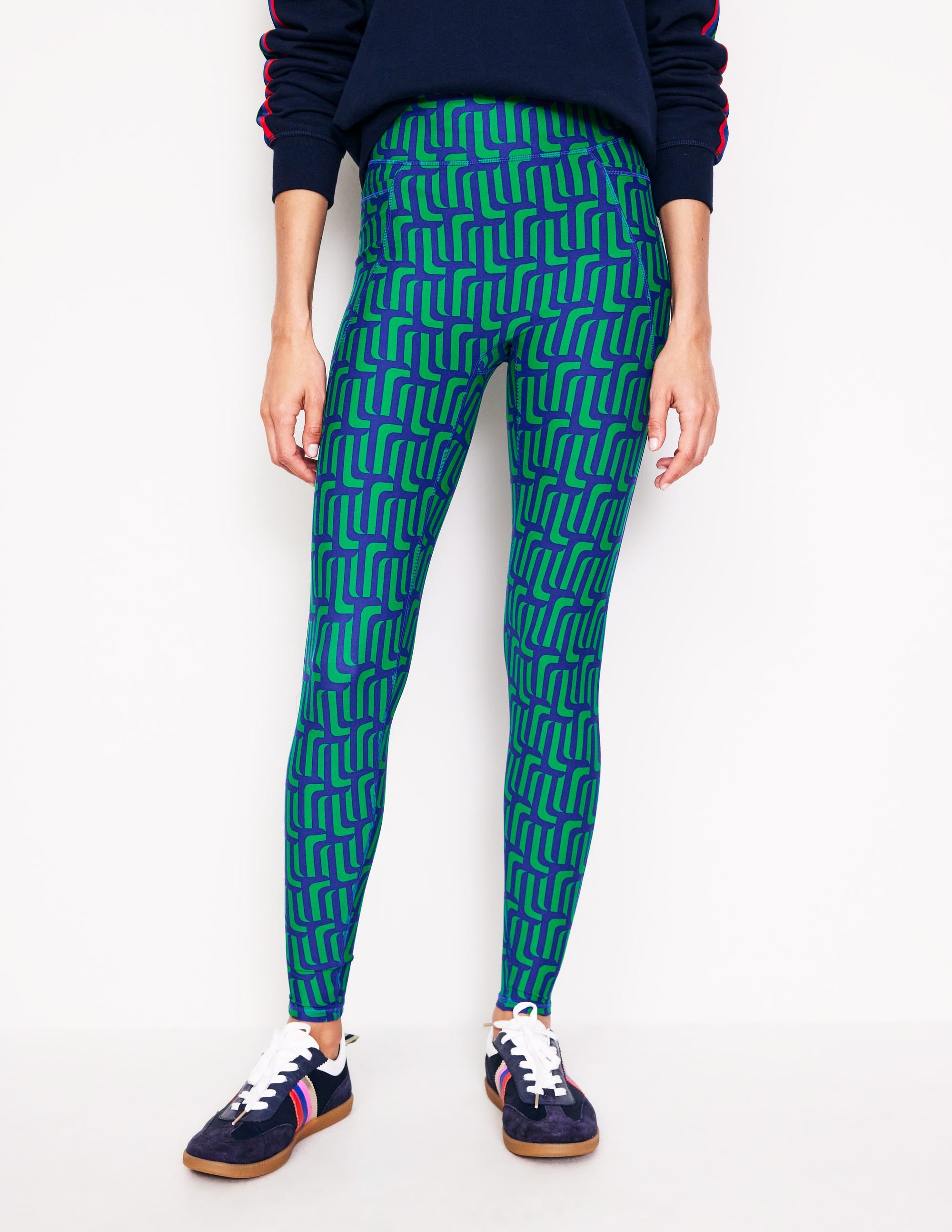 High Waist Pocket Leggings-Green Tambourine, Falling Geo - Image 4